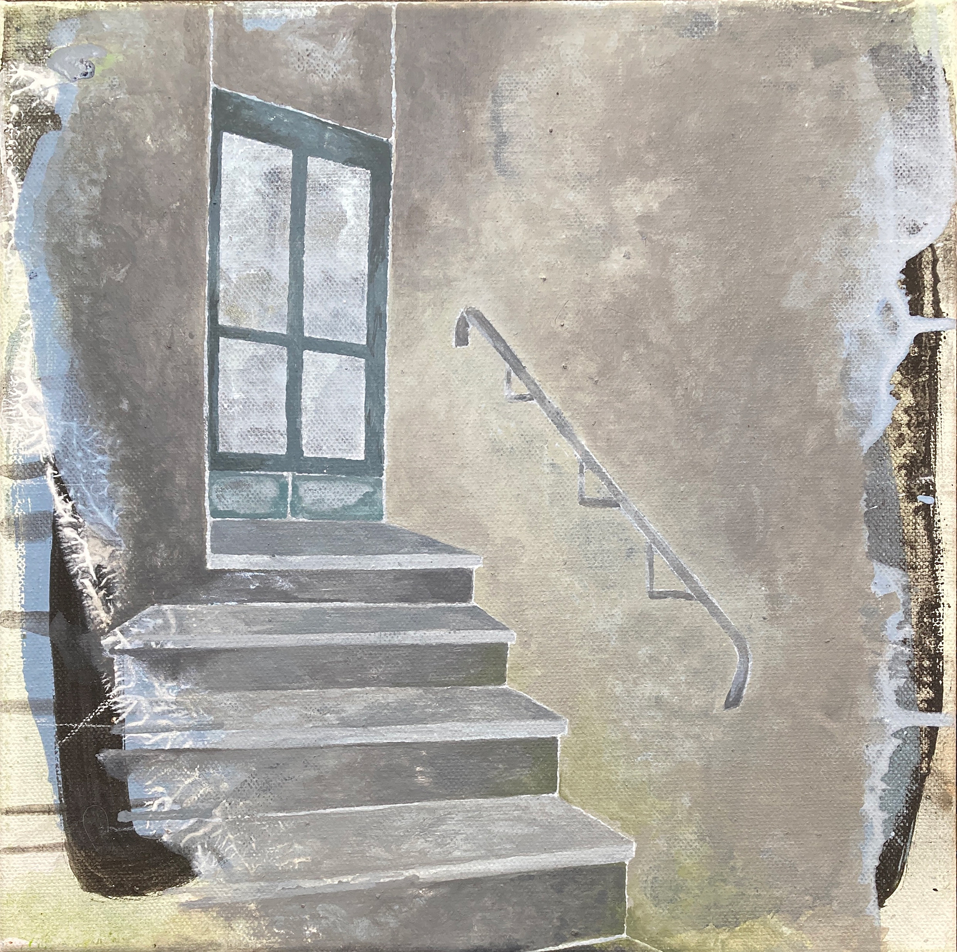 «Stage Exit», gouache on canvas, 30x30 cm, 2025