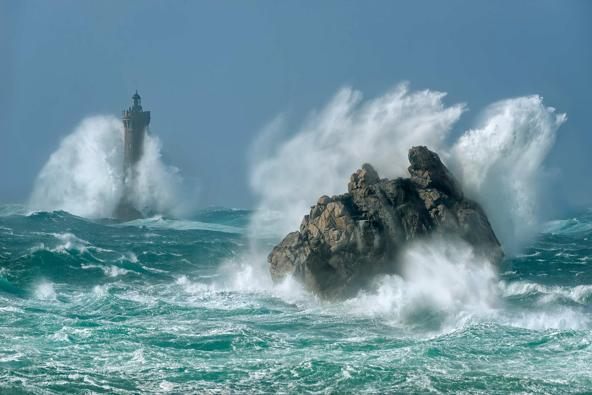France, Porspoder, lighthouse Le Four, storm