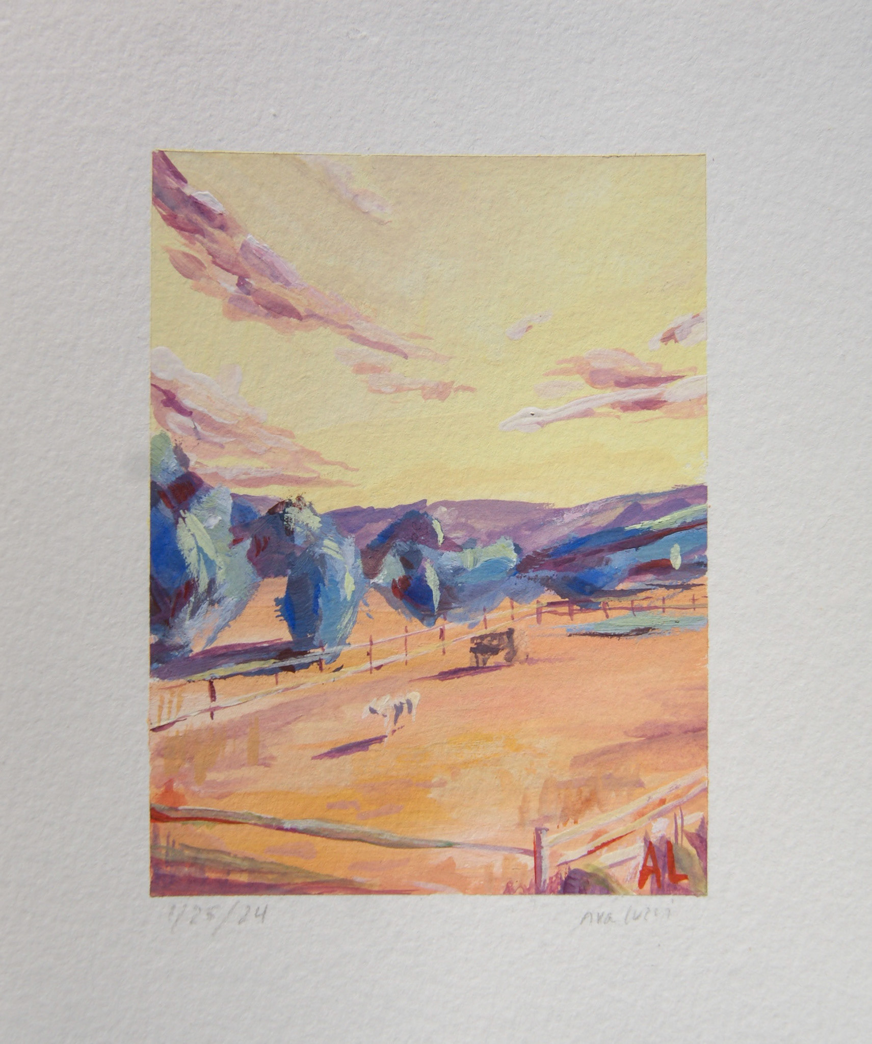 Aspen Farm (yellow), 5 X 4 Inches, Gouache on Paper, $32