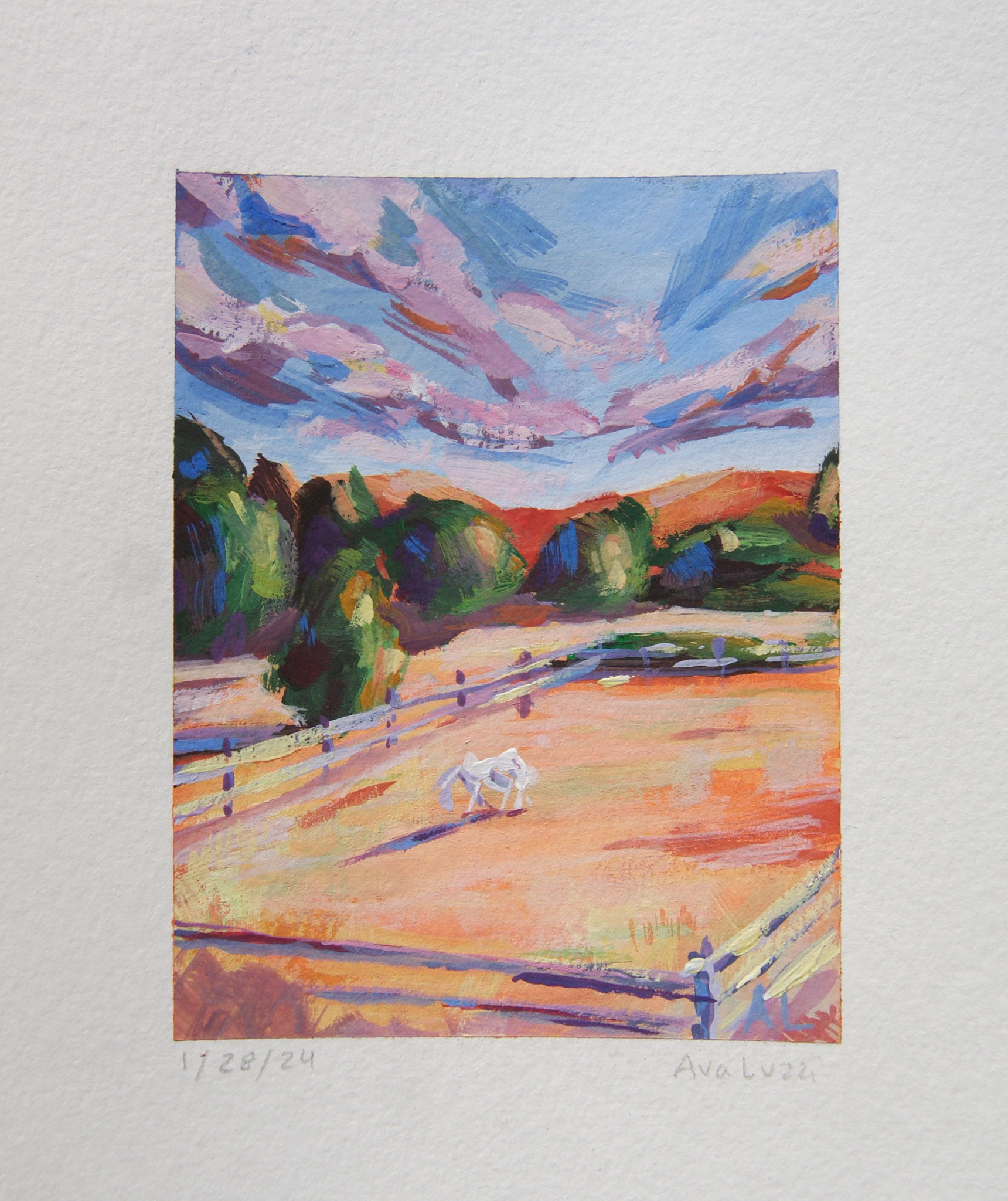 Aspen Farm (blue), 5 X 4 Inches, Gouache on Paper, $32