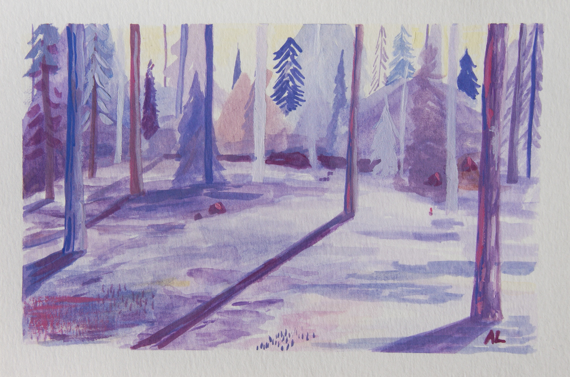 Purple Treescape, 6 X 4 Inches, Gouache on Paper, $32