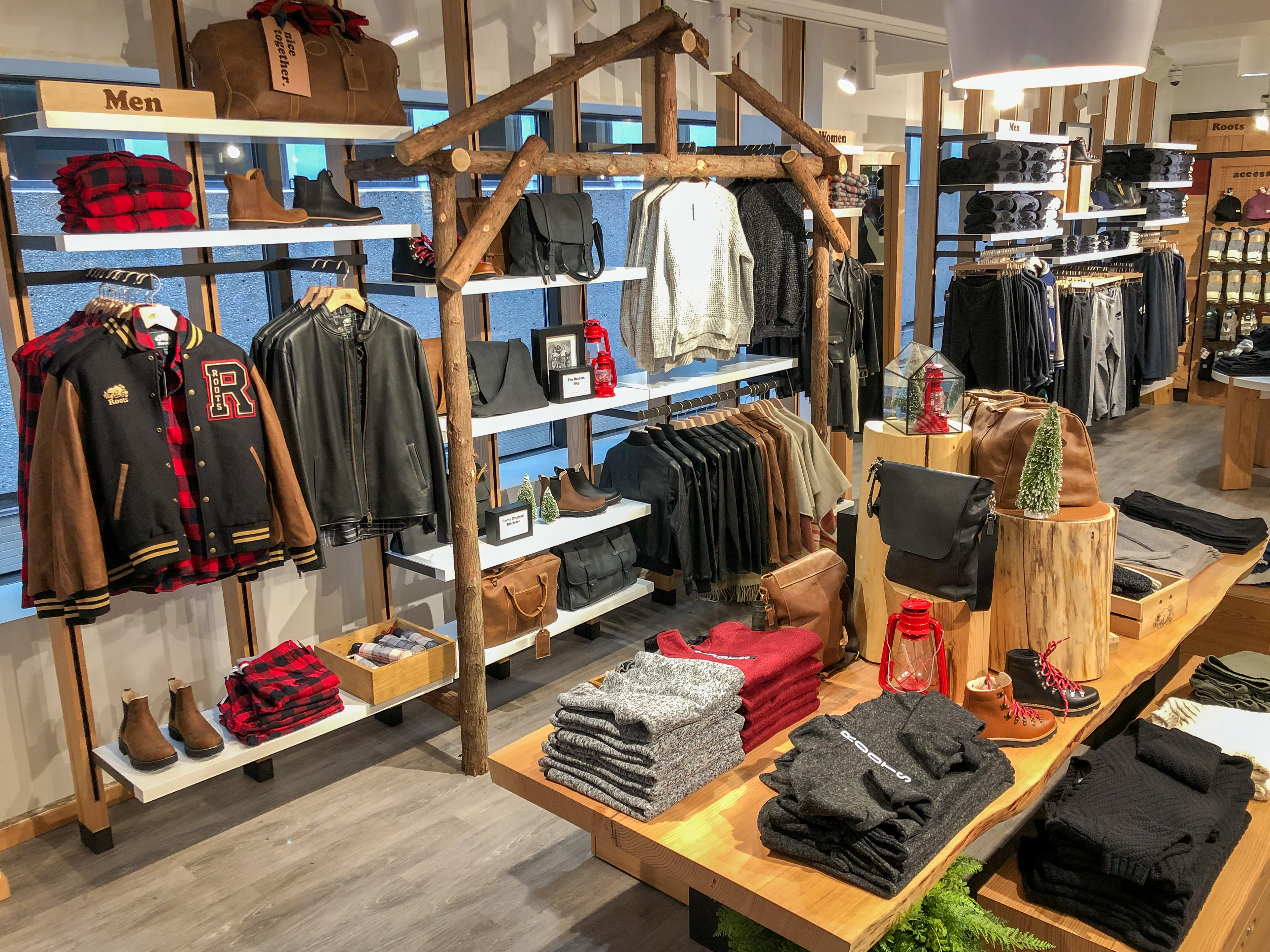 Apparel display for Roots