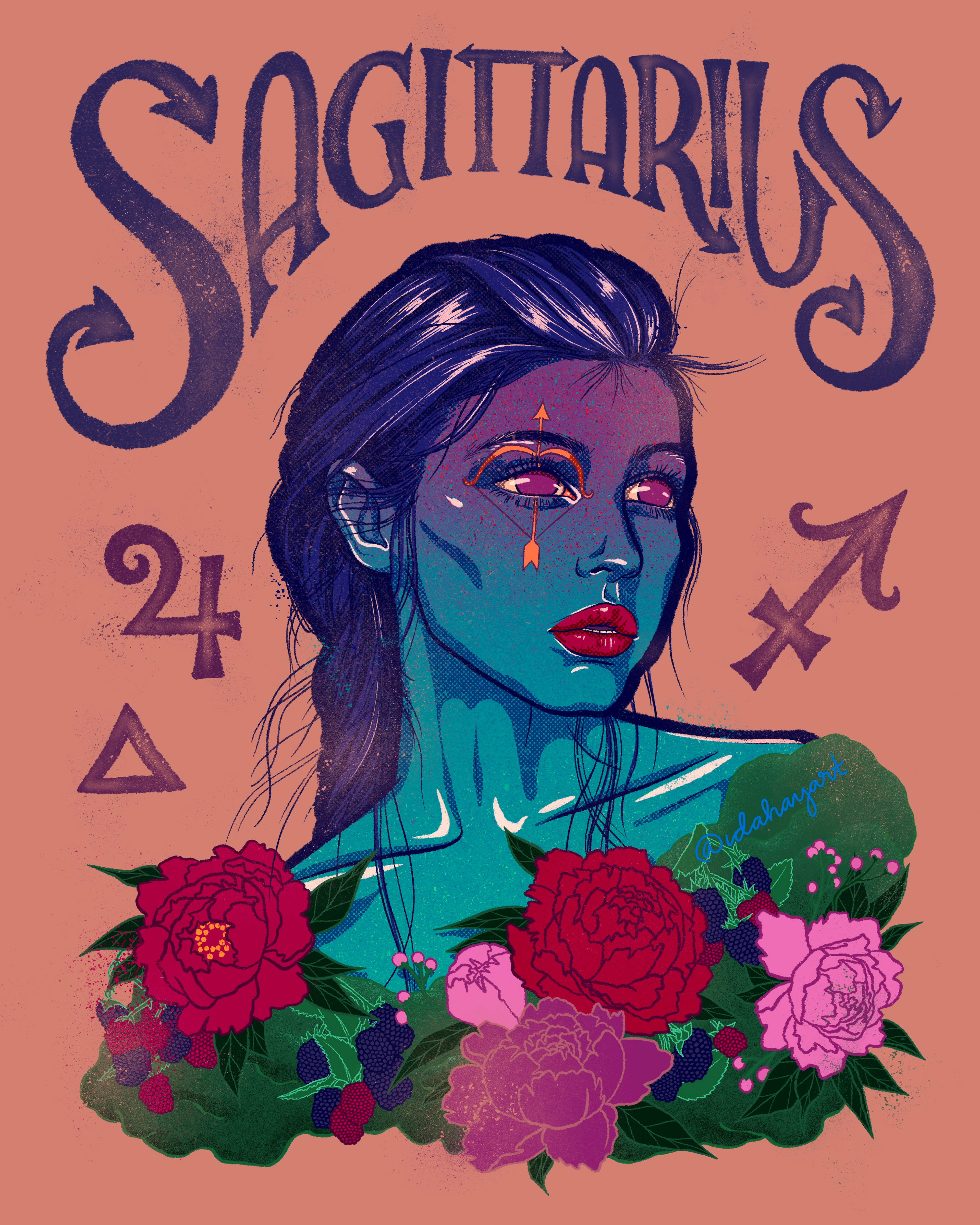 Sagittarius, the ninth of the Zodiac signs. Fiery, ruled by Jupiter. Birthdays November 23–December 21.