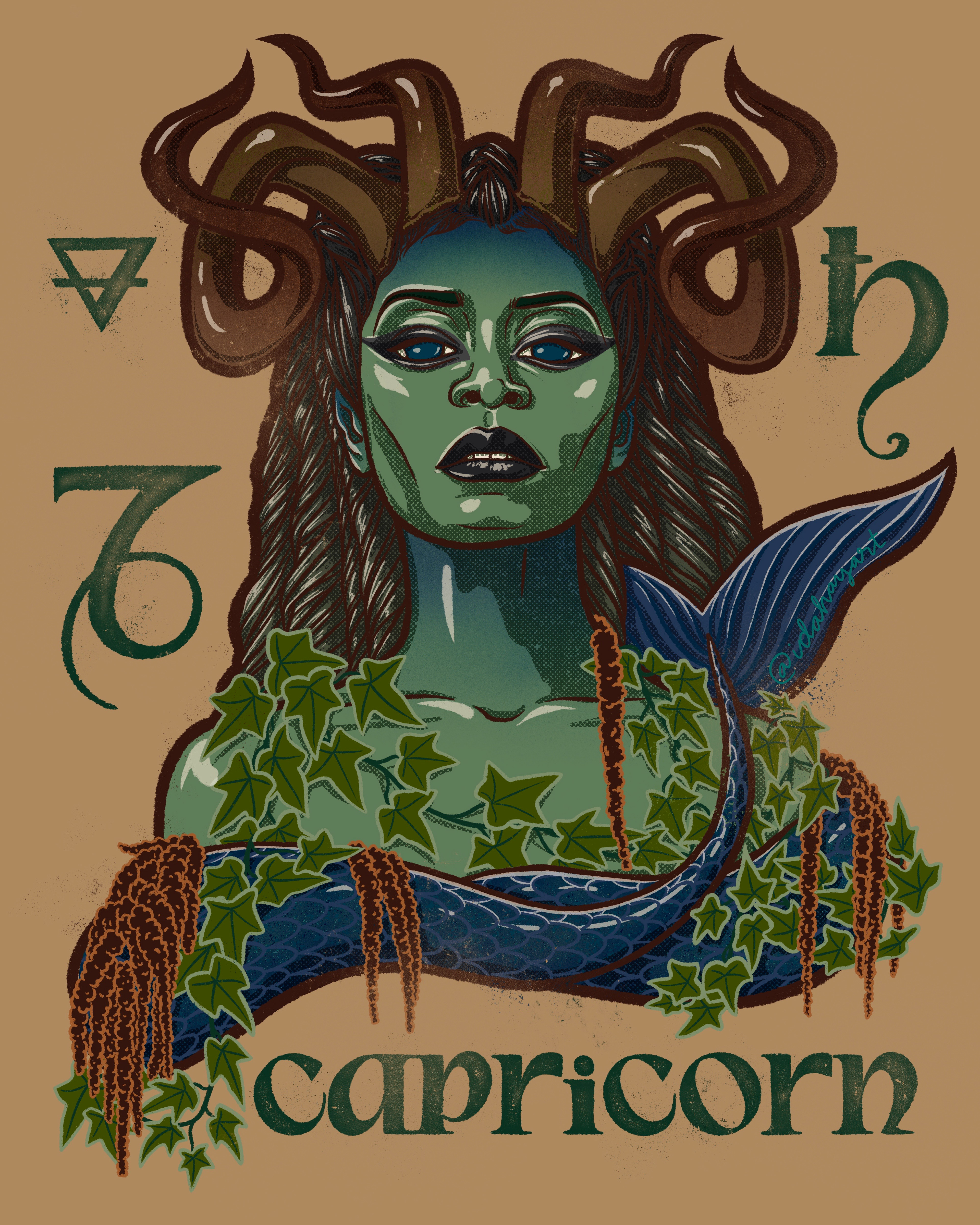 Capricorn, the tenth of the Zodiac signs. Earthy, ruled by Saturn. Birthdays December 22–January 19. 