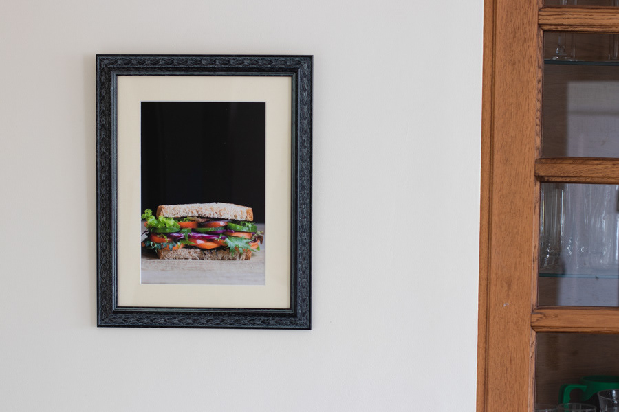 Veggie sandwich on black background, on fine art print