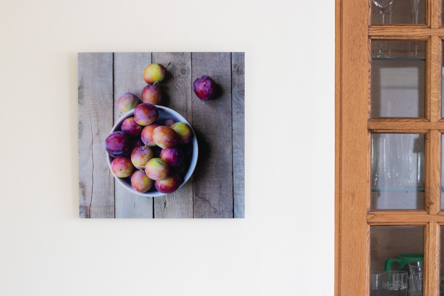 Kentish prunes on matte acrylic 40 x 40 cm