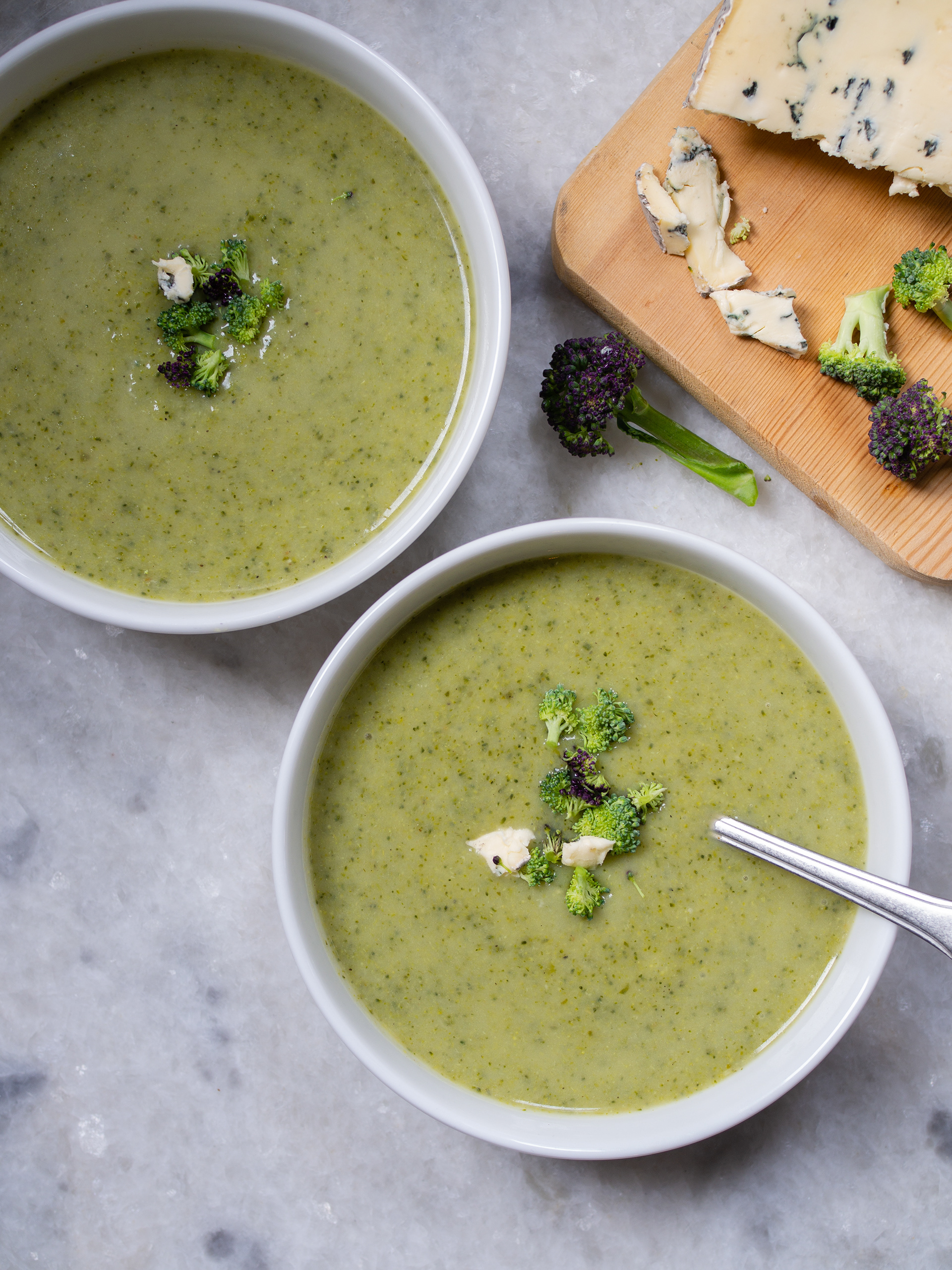Purple Sprouted broccoli and Kentish Blue Soup