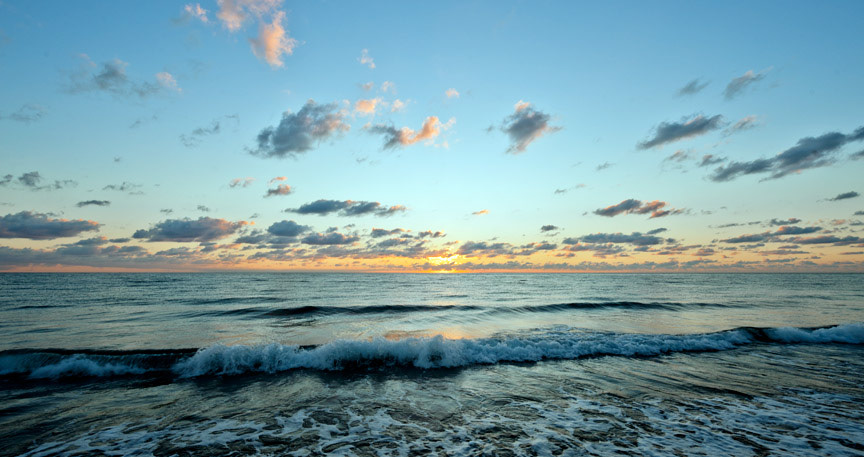 Sunrise over the Atlantic Ocean.