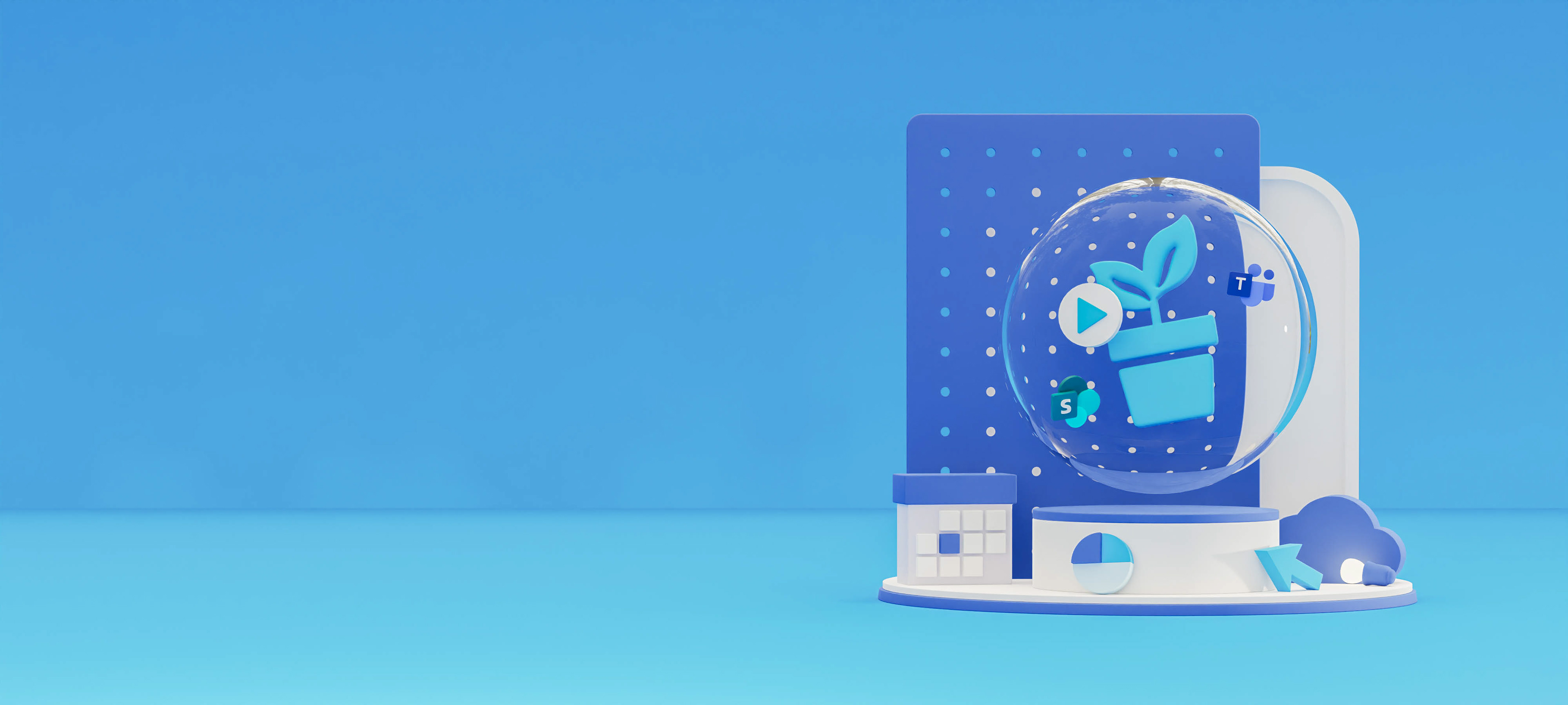 ProjectFlow Learning banner: Logo hovers above platform in a bubble, announcing onboarding videos. Engaging graphic for learning experiences.