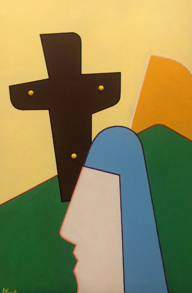 "Madonna addolorata", 2021, acrilico e stampa 3d su tela, 60x60, COLLEZIONE M.P..