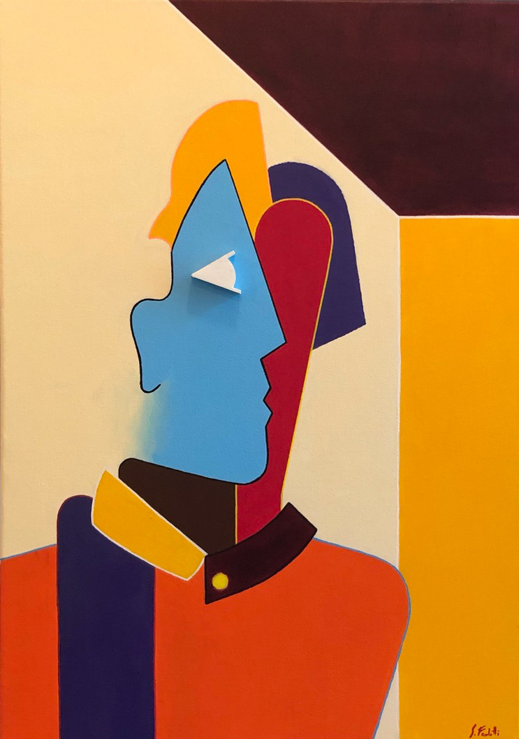 "Il tempo delle serate in società", 2021, acrilico e stampa 3d su tela, 70x50, DISPONIBILE (per info scrivere a questo indirizzo: sebastianofurlotti@gmail.com )