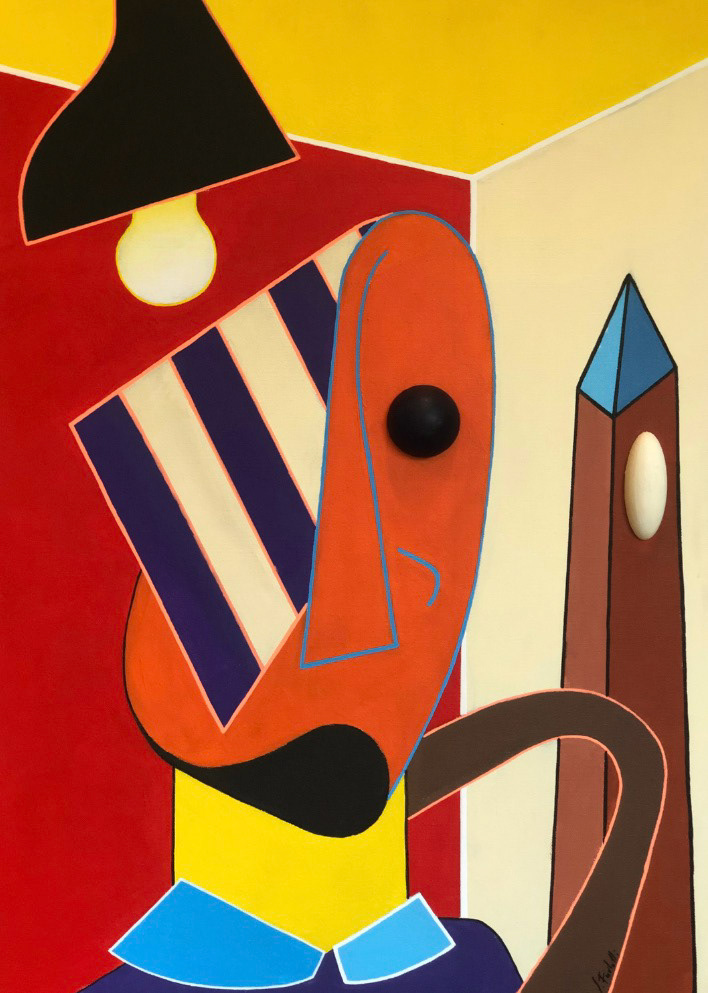"Un ricordo spaurito", 2021, acrilico e stampa 3d su tela, 70x50, COLLEZIONE F.S.
