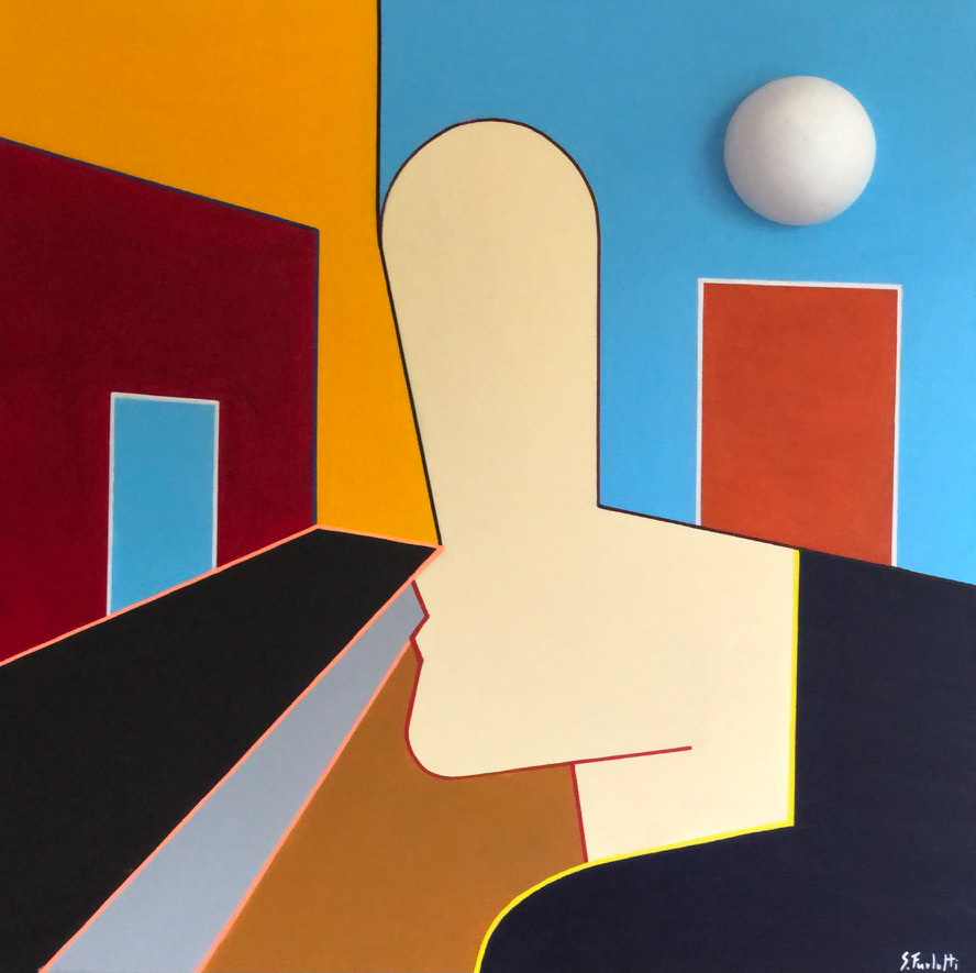 "Al bivio", 2021, acrilico e stampa 3d su tela, 60x60, COLLEZIONE PRIVATA