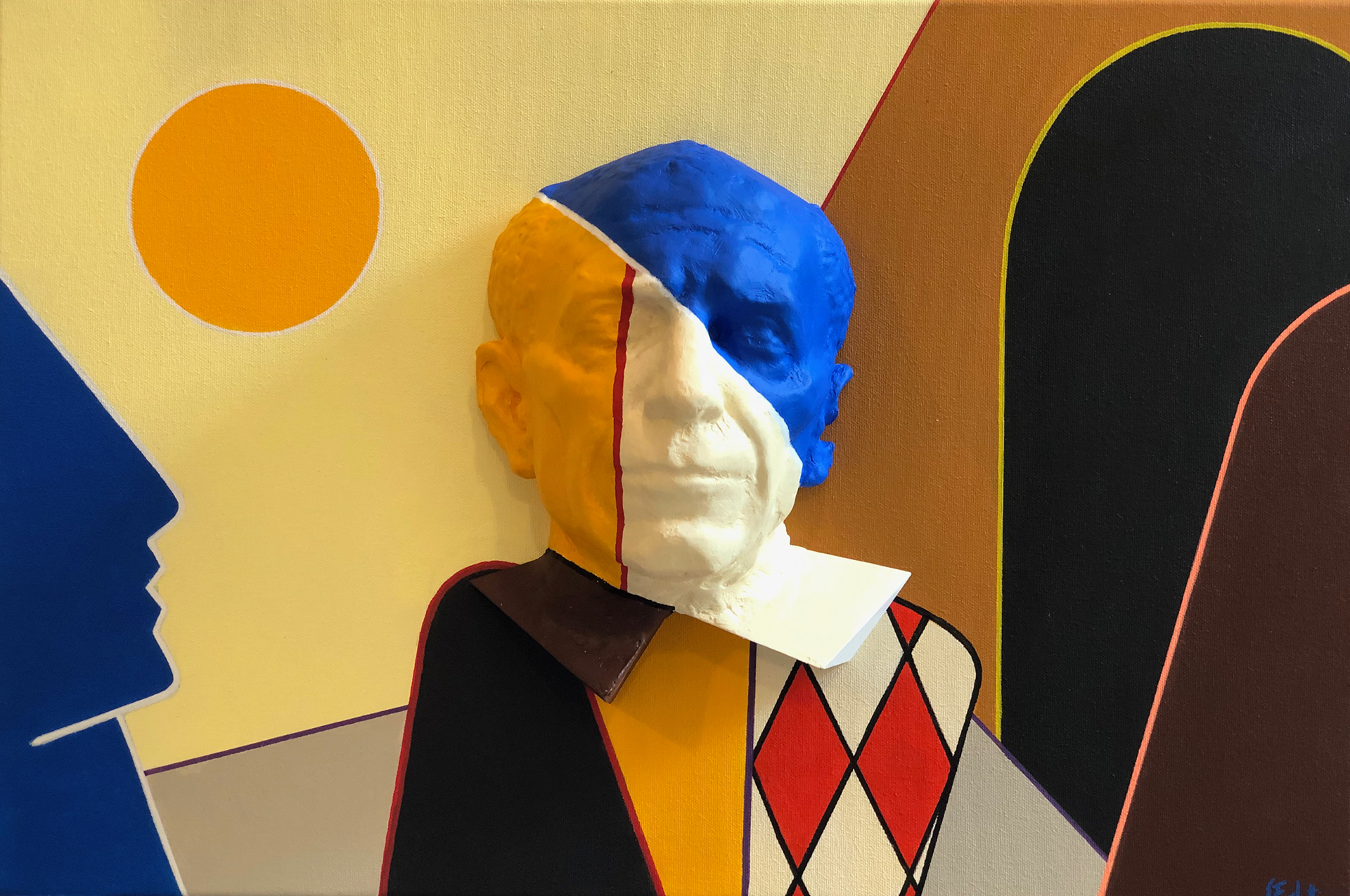 "La commedia della morte", 2021, acrilico e stampa 3d su tela, 40x60, DISPONIBILE (per info scrivere a questo indirizzo: sebastianofurlotti@gmail.com )