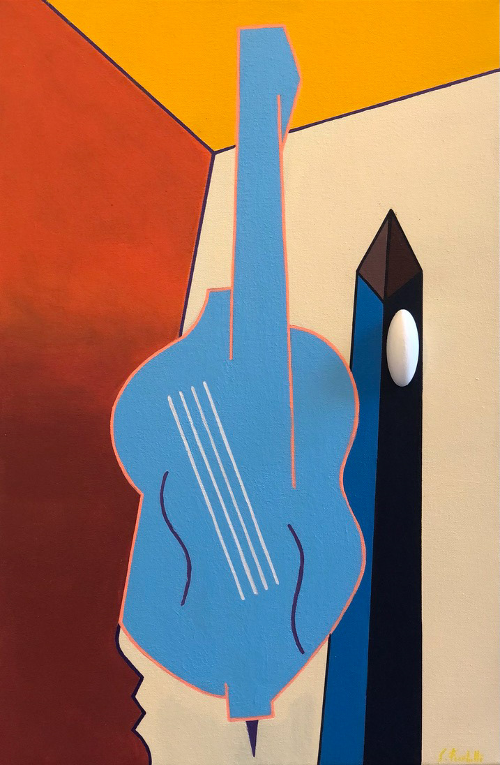 "Violoncello", 2021, acrilico e stampa 3d su tela, 60x40, COLLEZIONE PRIVATA