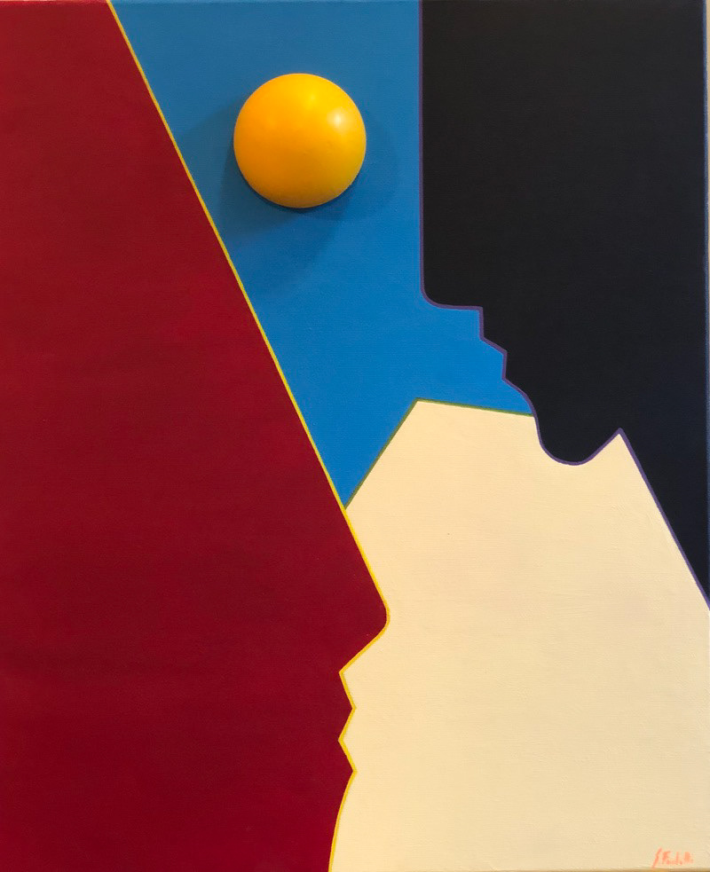 "Eleganza e distinzione", 2021, acrilico e stampa 3d su tela, 60x50, COLLEZIONE PRIVATA