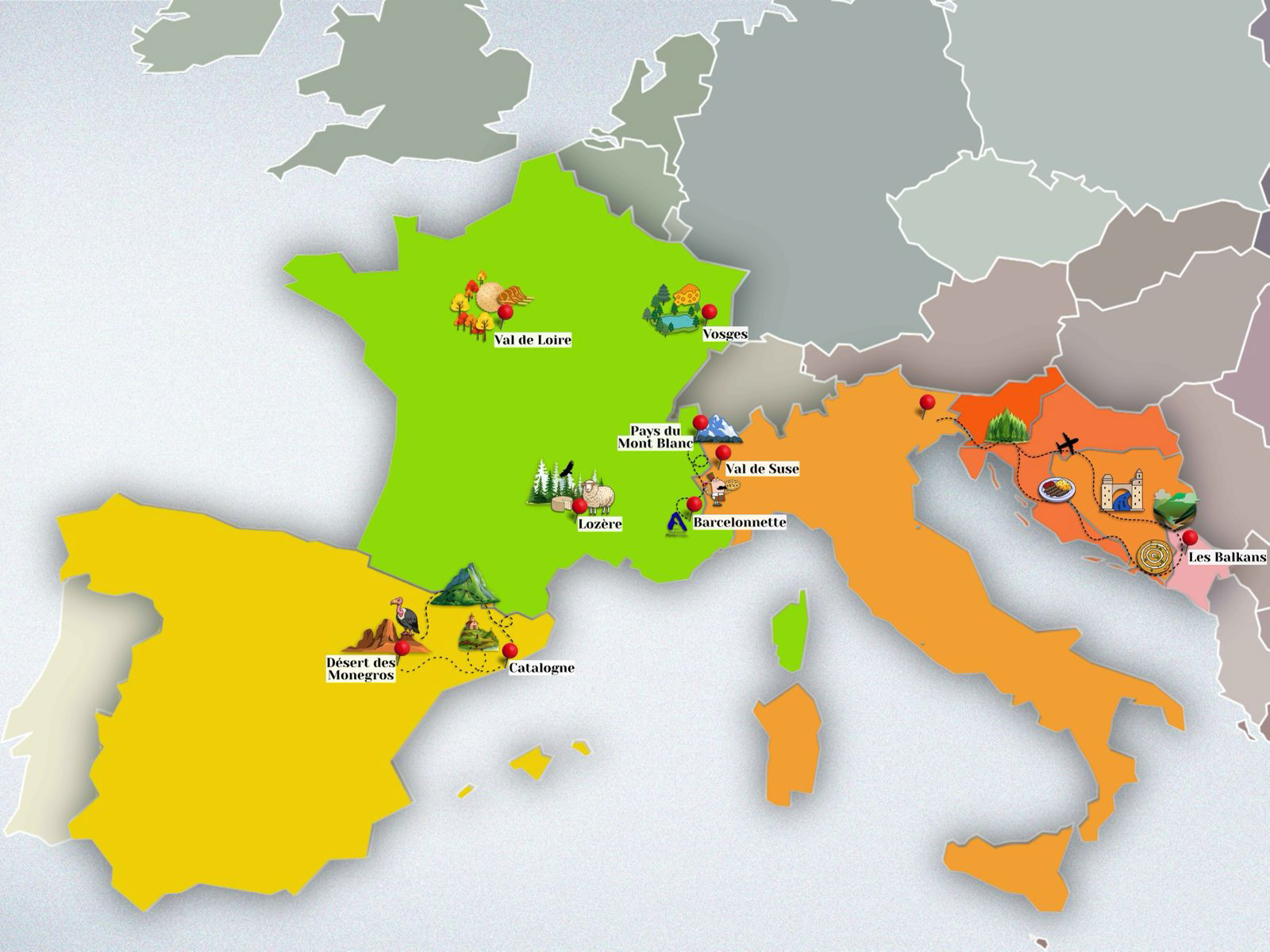carte d'Europe des randonnées offroad