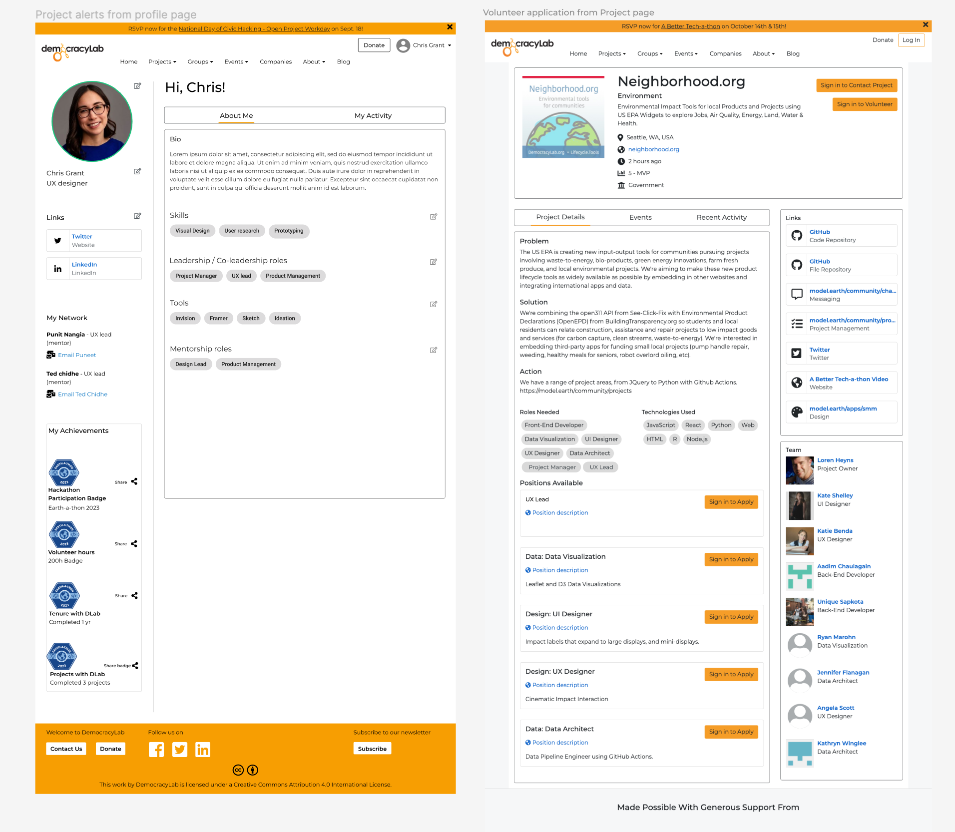 Display of badges as recognitions on profile page with leadership roles added