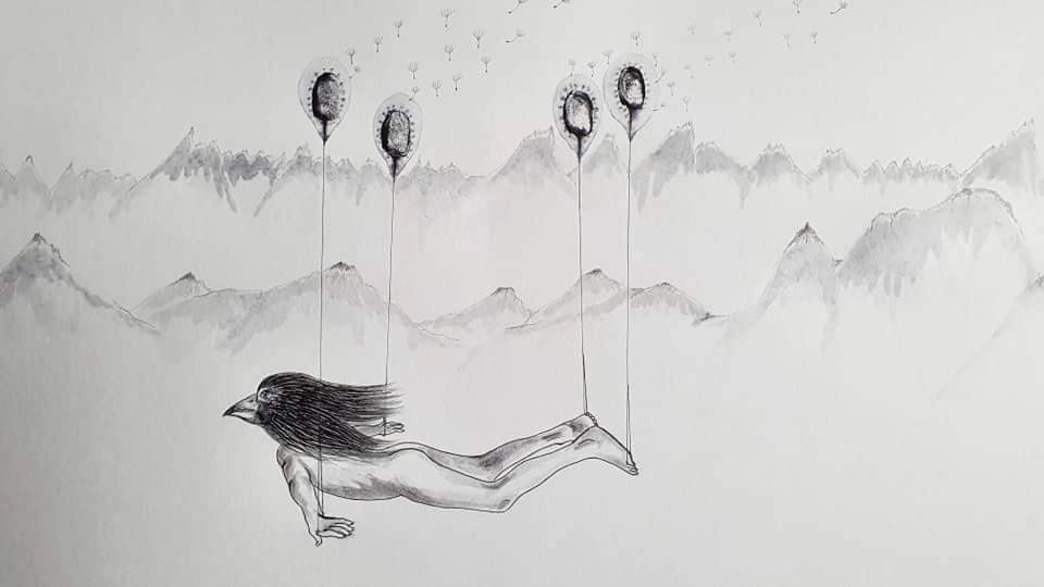 Encre de Chine et crayon sur papier, 45×64cm, juin 2020