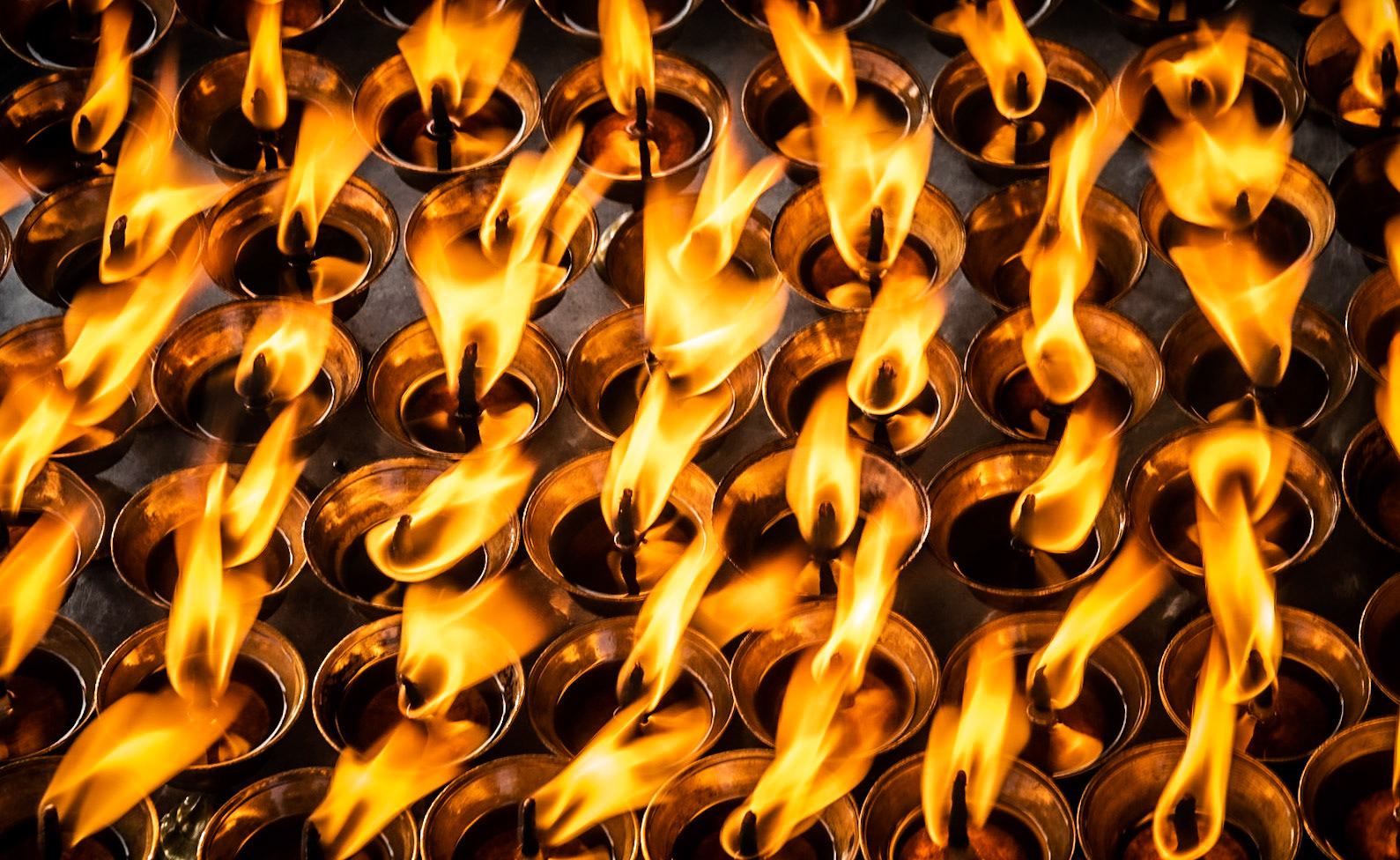 Oil candles at Boudhanath Stupa in Kathmandu