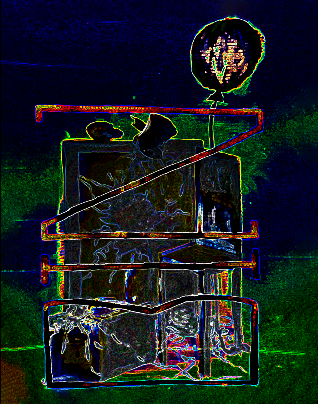 'BIN' Final piece - photoshop edit of painting of different empty objects together overlayed with the text 'BIN'  (A2) (2023)