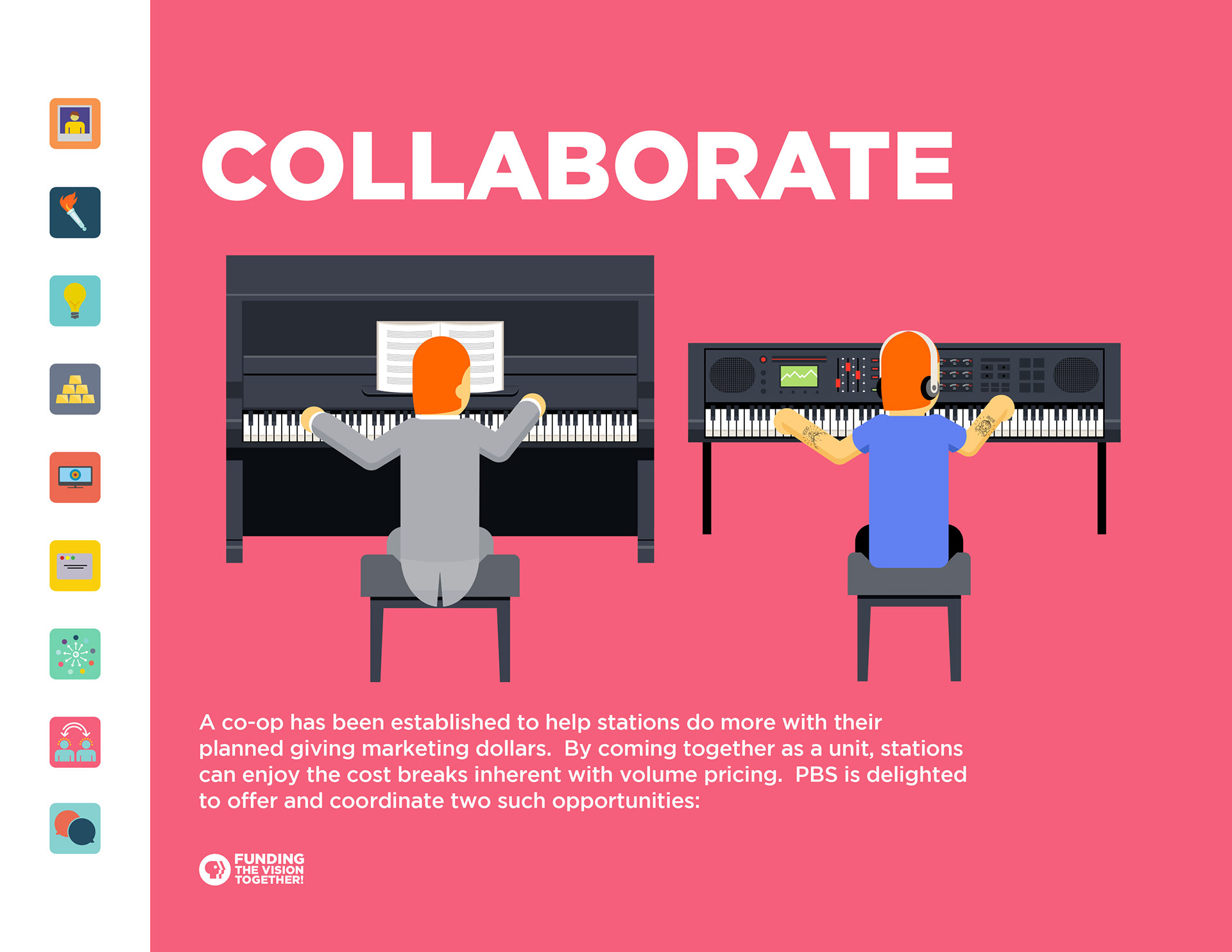 Vibrant and colorful illustrations drive the user forward.