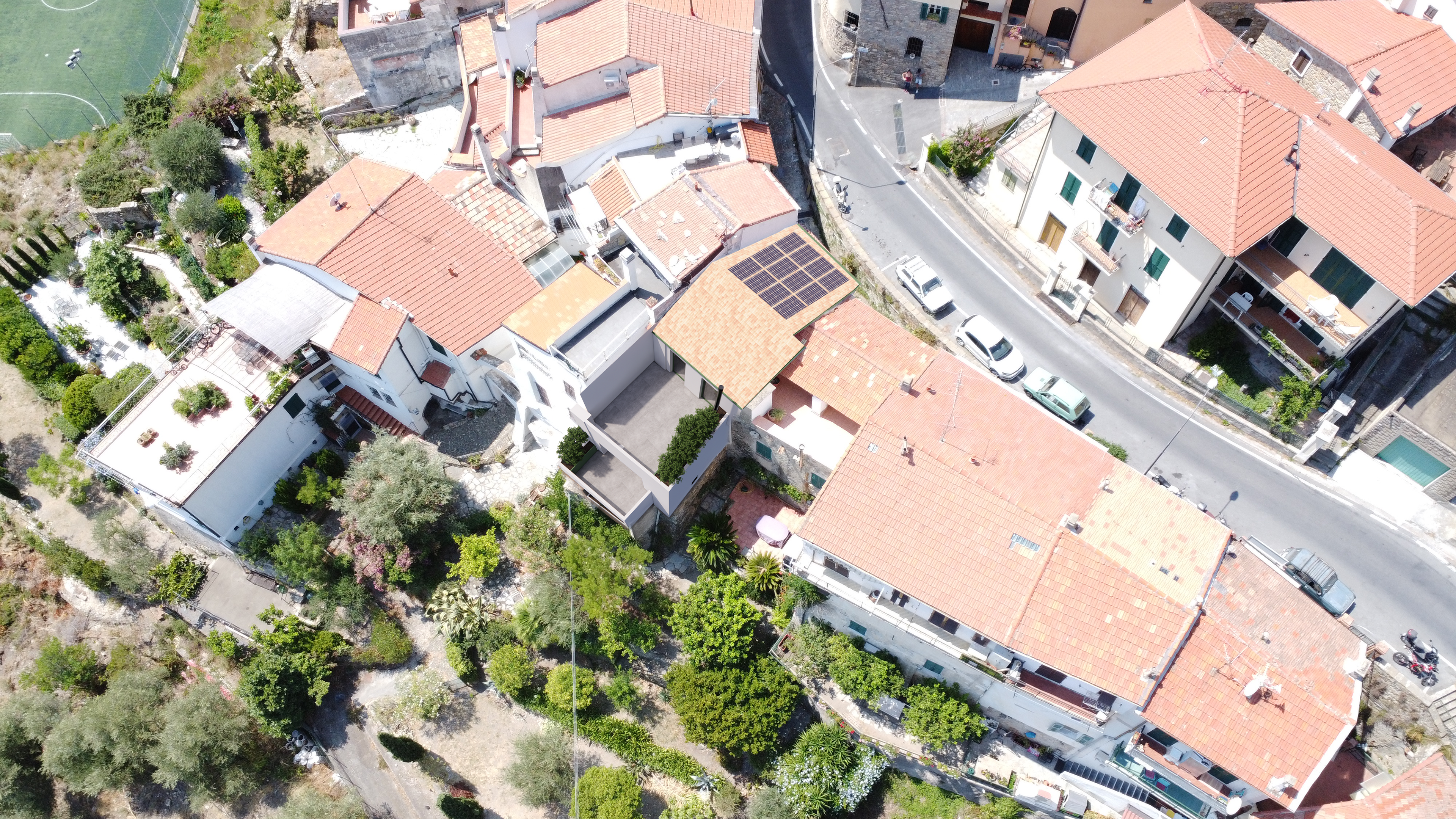 Birdeye view of the building surrounded by trees