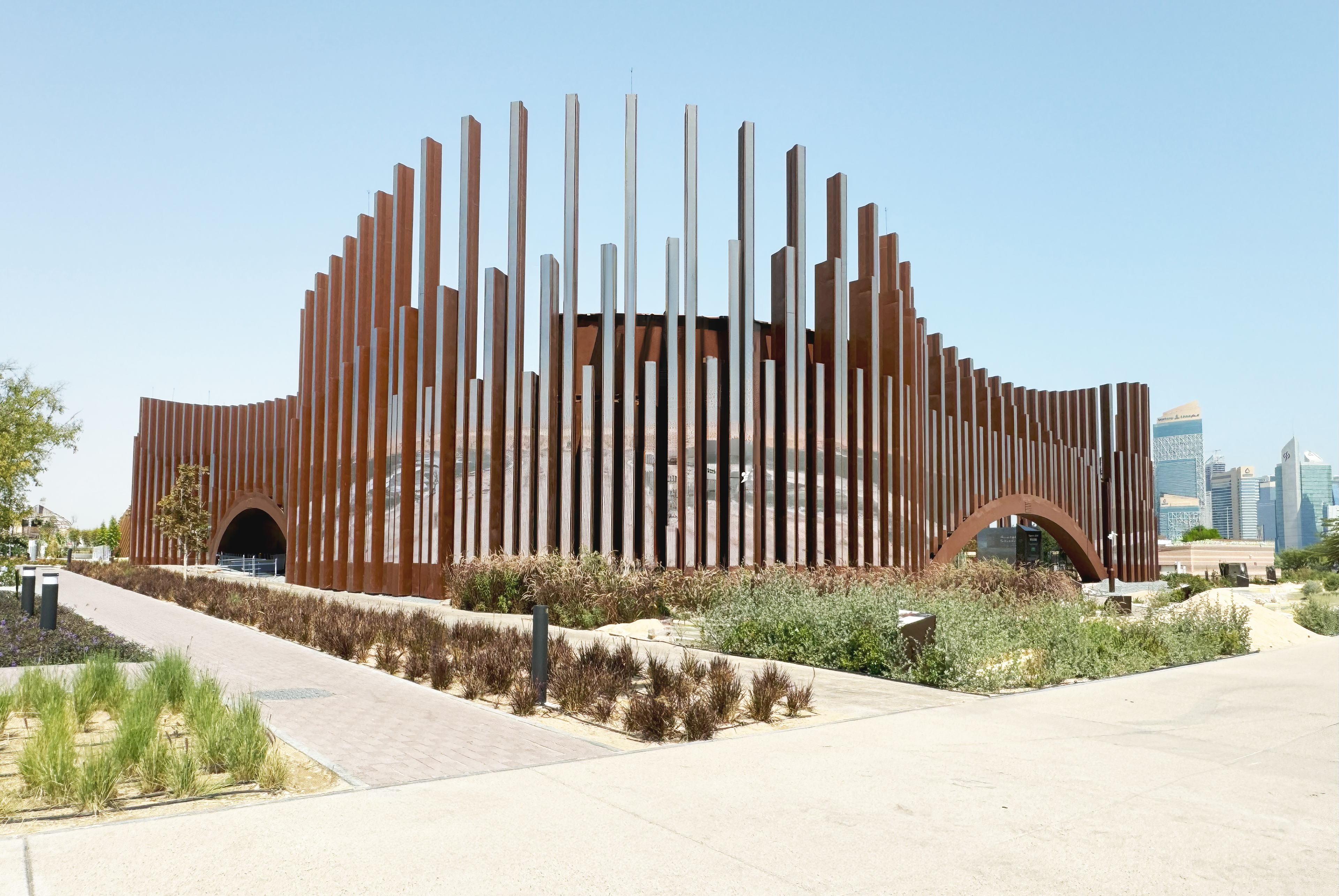 The lamellar facade perfectly representing the Tuqwait mountains.