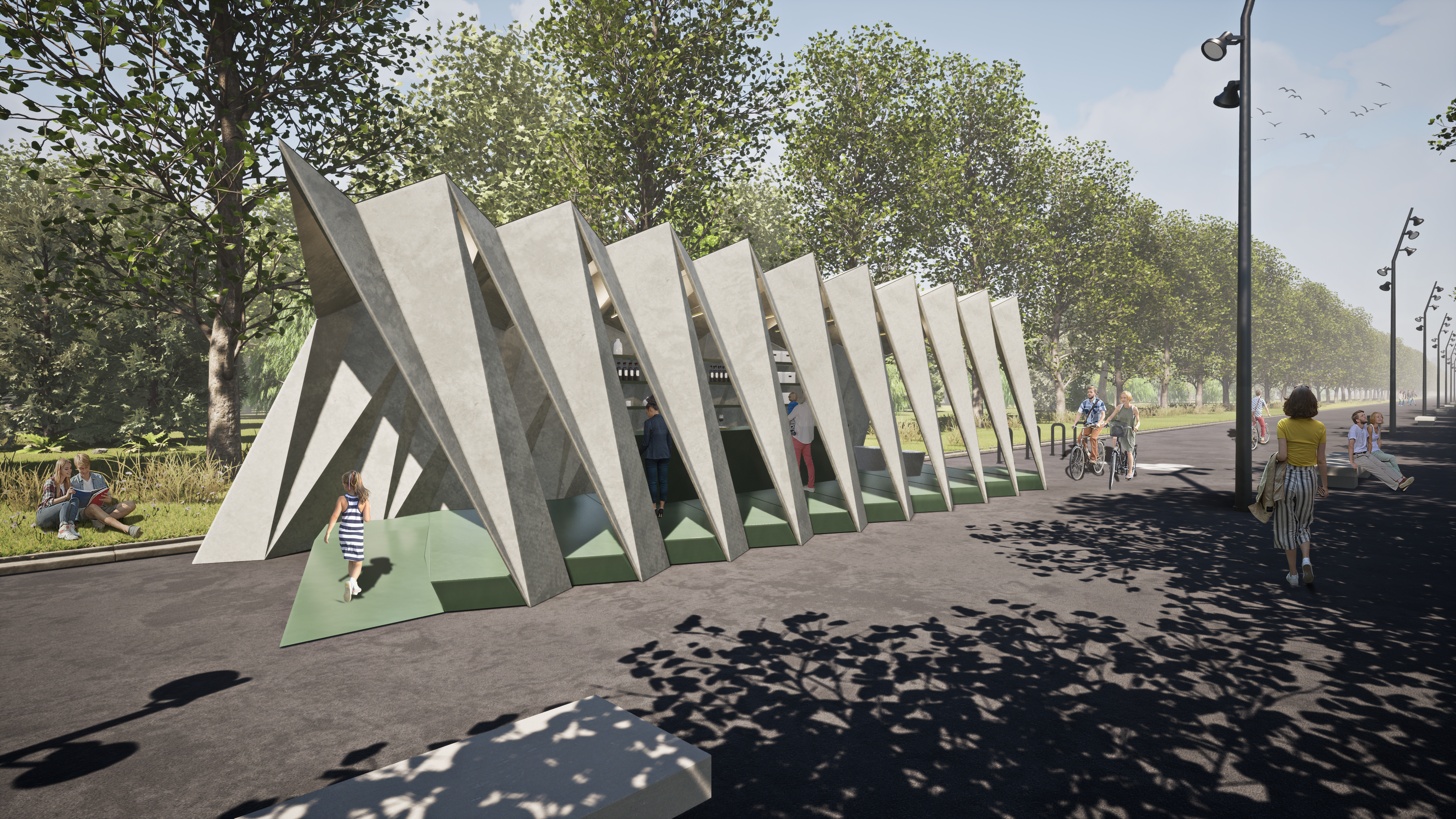 UOOU Studio, Park Pavilion, Sustainable Concrete, Hospitality, Food and Beverages, Nature, Sustainable Architecture, Design, Temporary Architecture