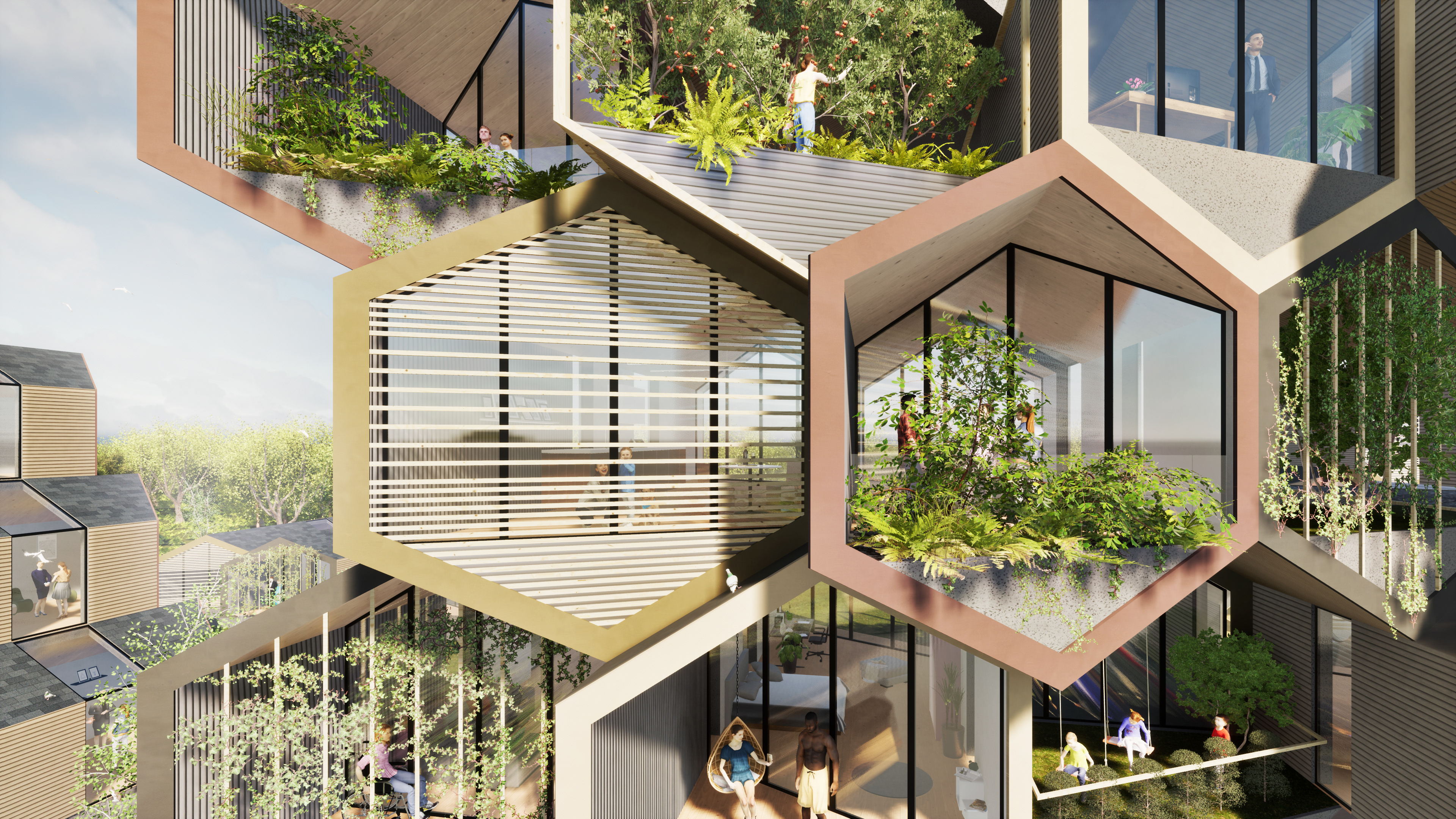 A section of the HIVE project Facade with different example of windows