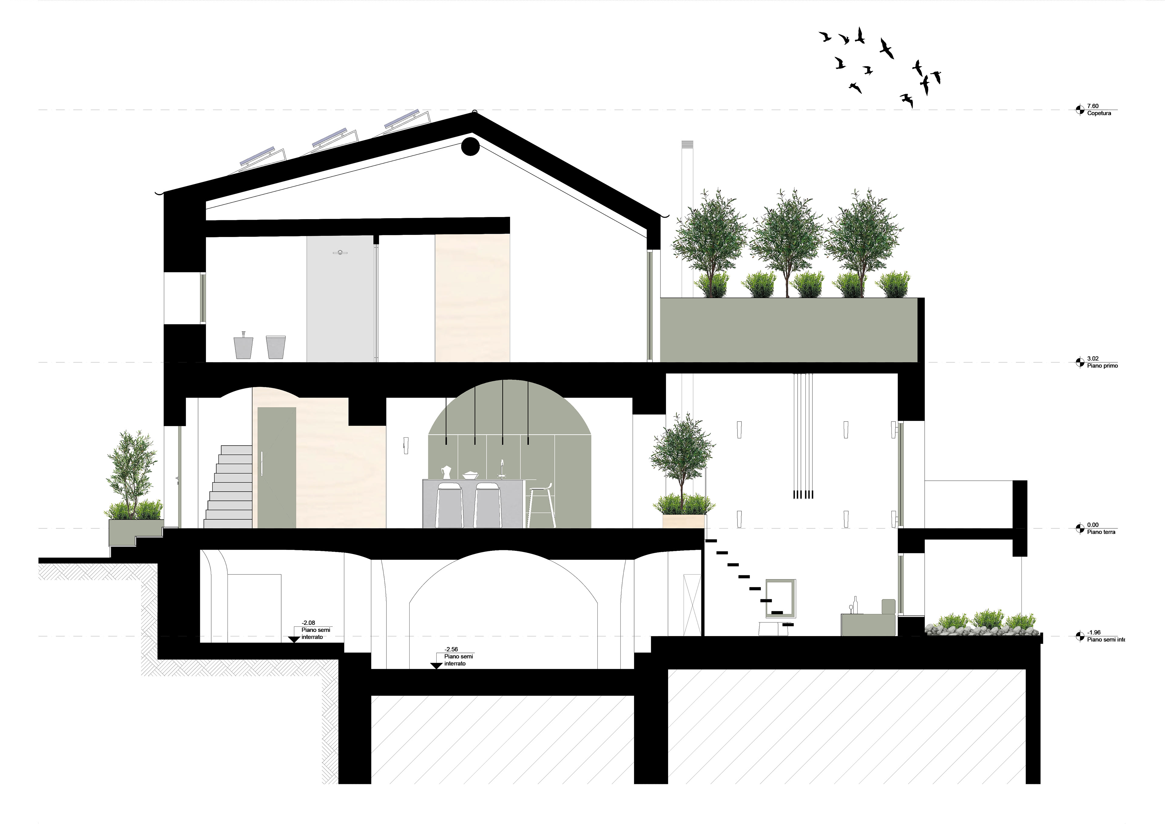 Section AA’ with the different composition of the various floor