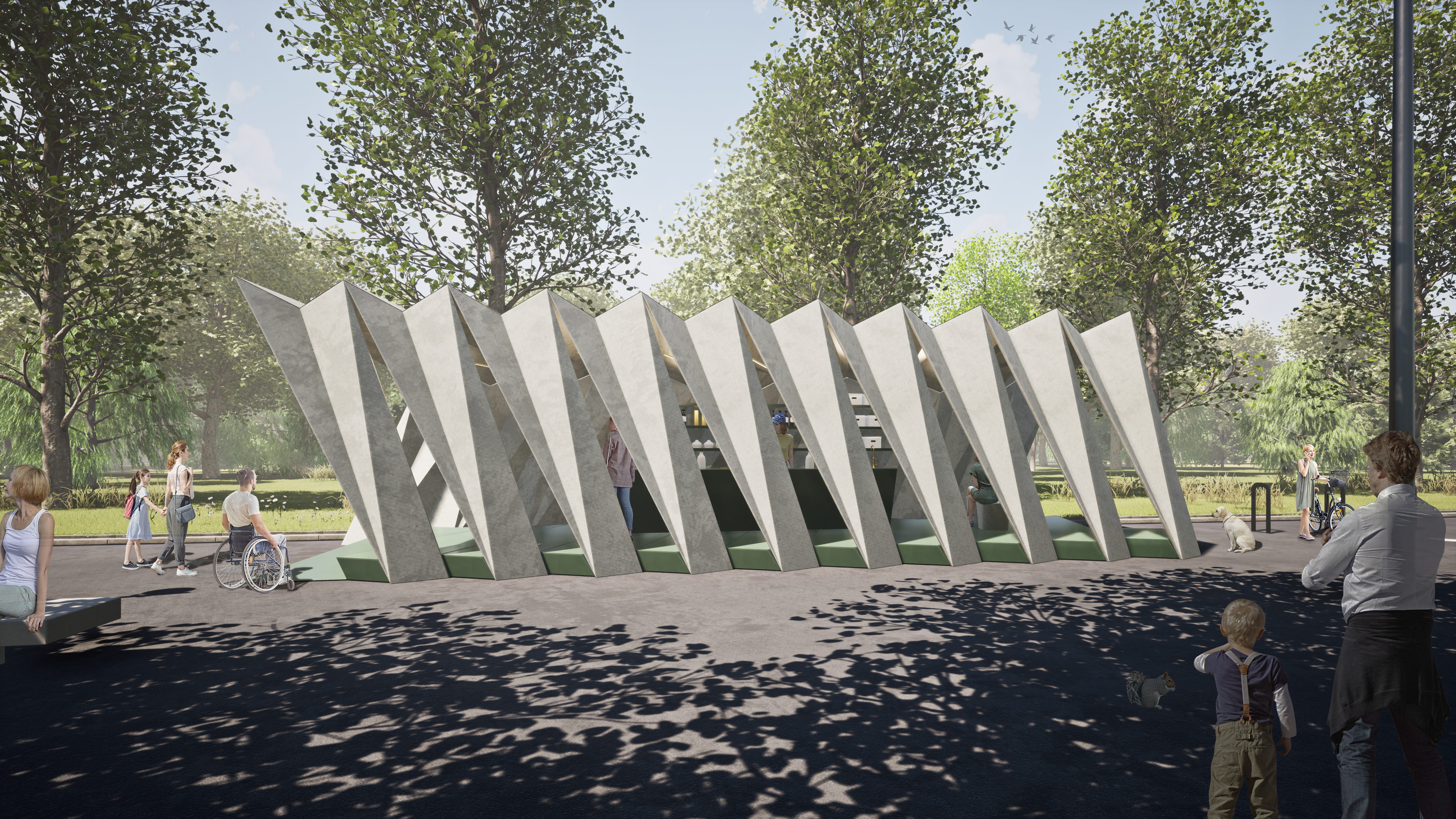 UOOU Studio, Park Pavilion, Sustainable Concrete, Hospitality, Food and Beverages, Nature, Sustainable Architecture, Design, Temporary Architecture