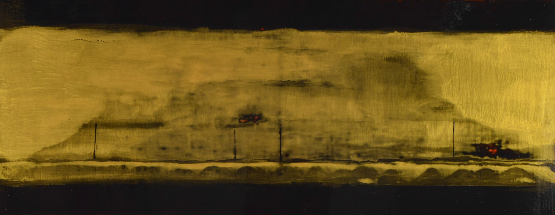 RUNNING INTERFERENCE, 2018 Oil on linen H 61 x 152 cm