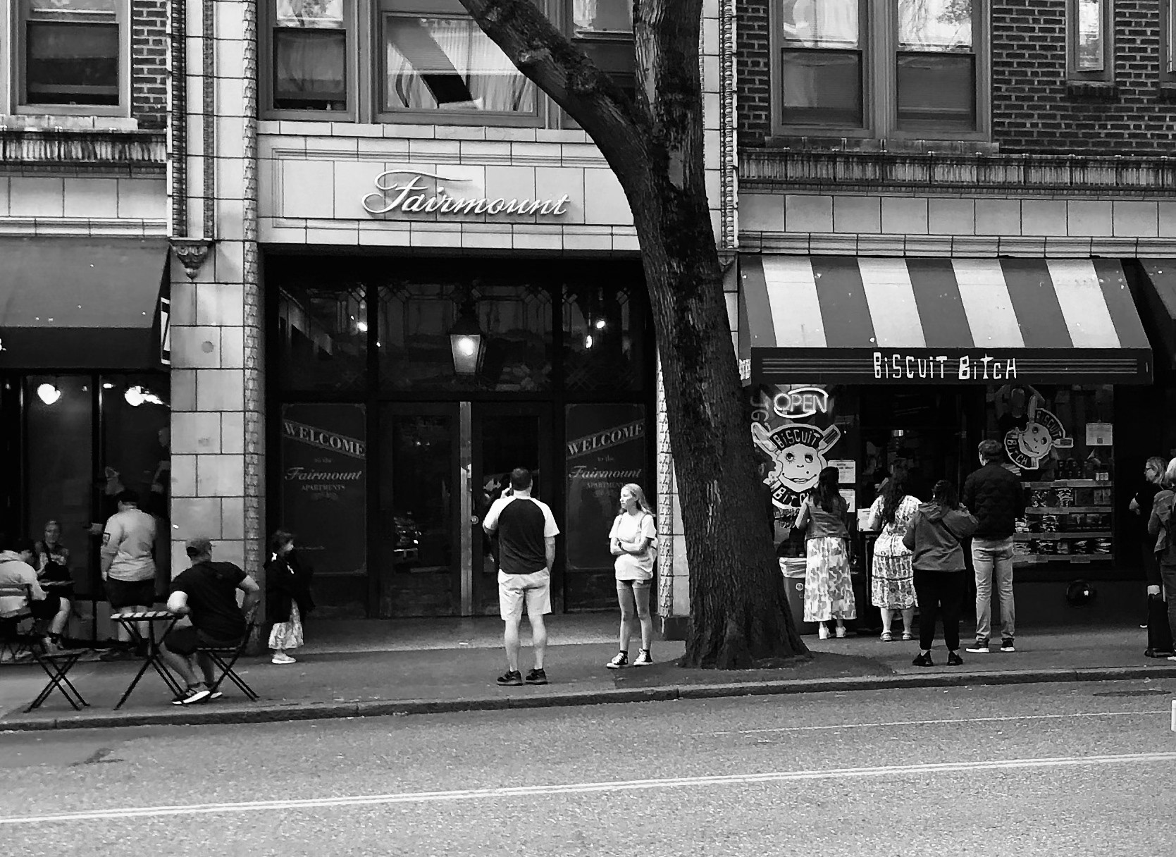 Buscuit Bitch in Seattle, in black and white