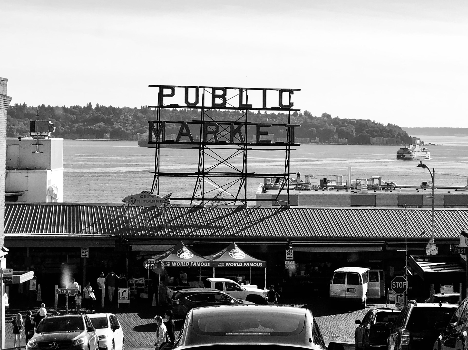 Public Mark in Seattle in black and white C 2024