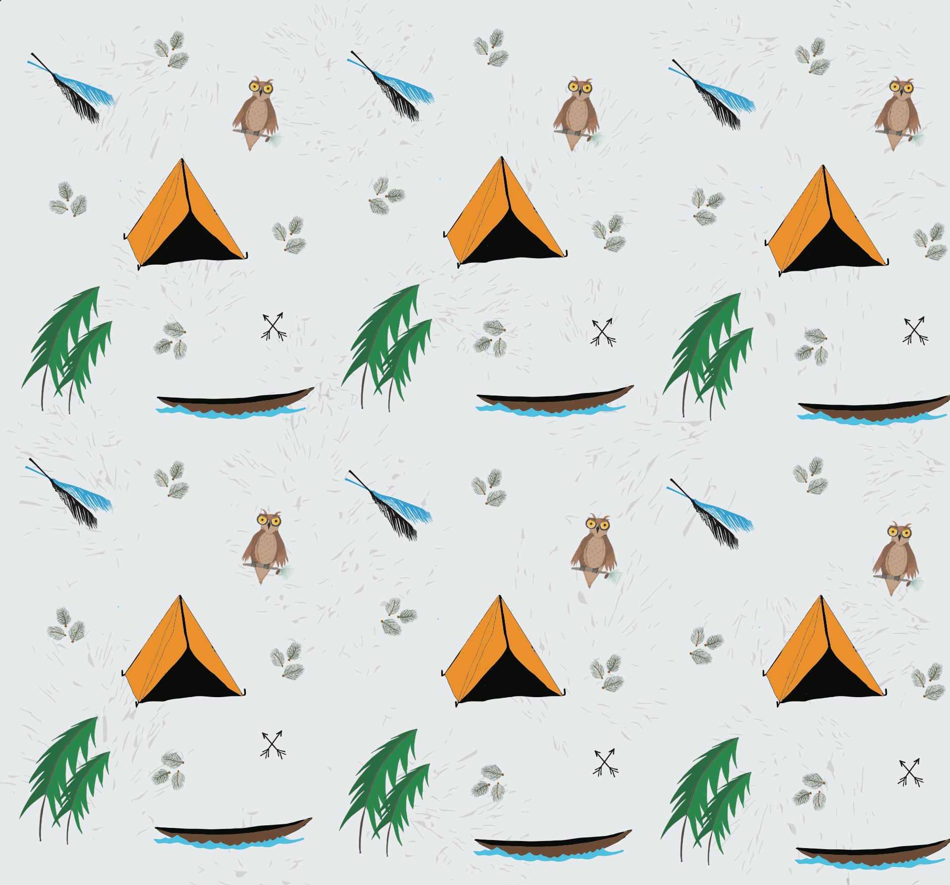 Boy's Go Camping Pattern on Grey
