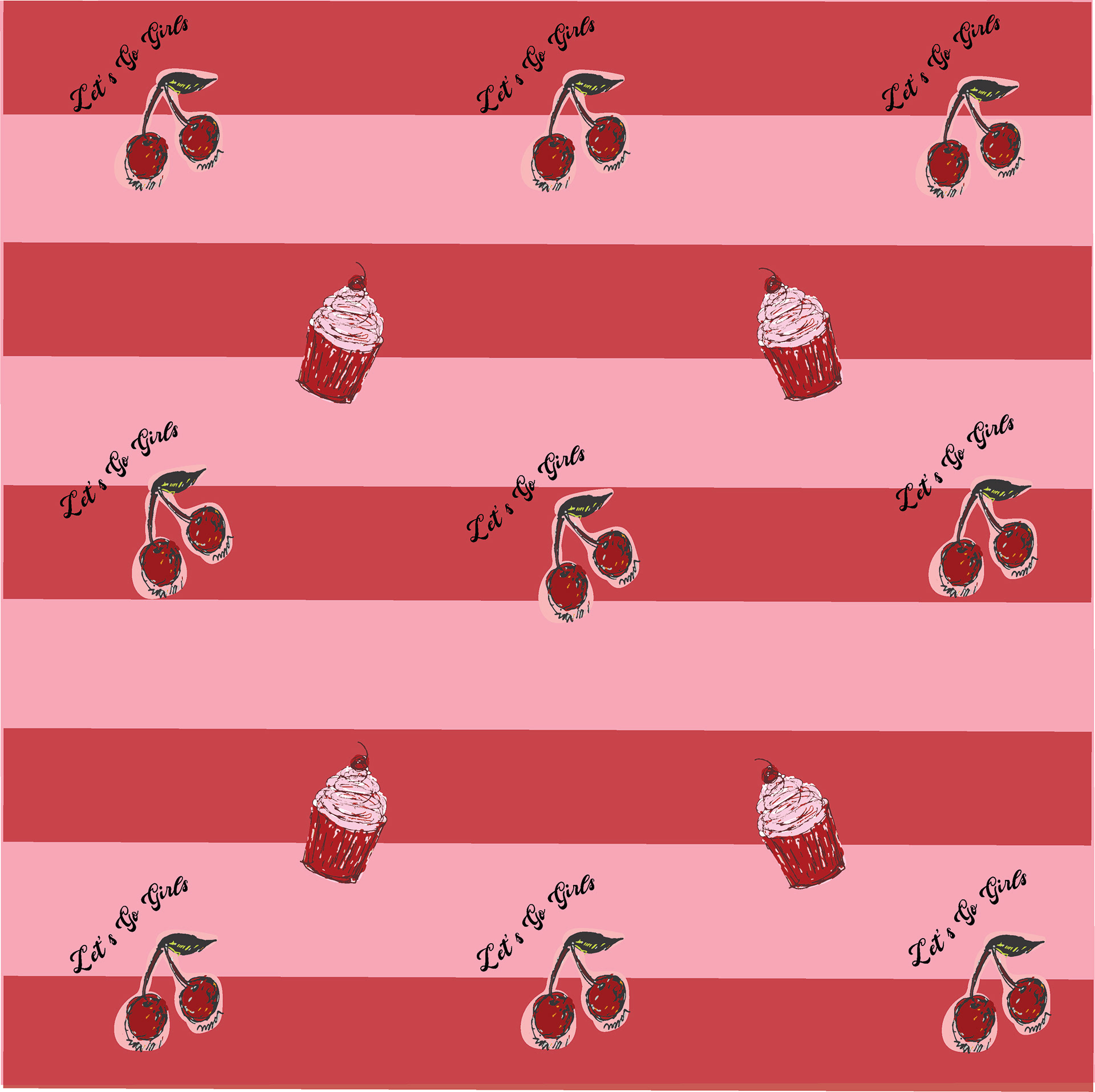 Let's Go Girls pattern cupcakes and cherries