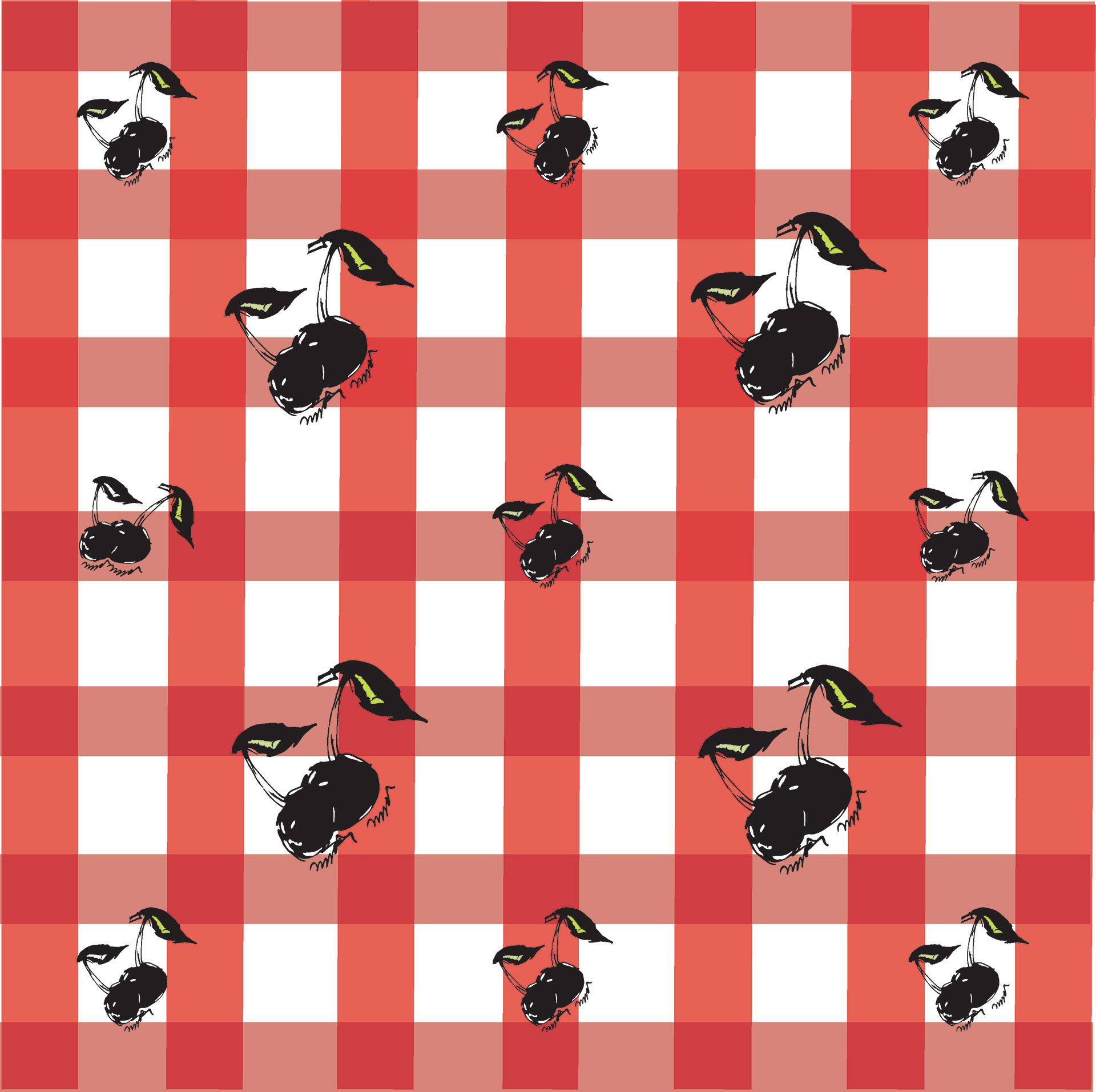 red gingham and black cherries