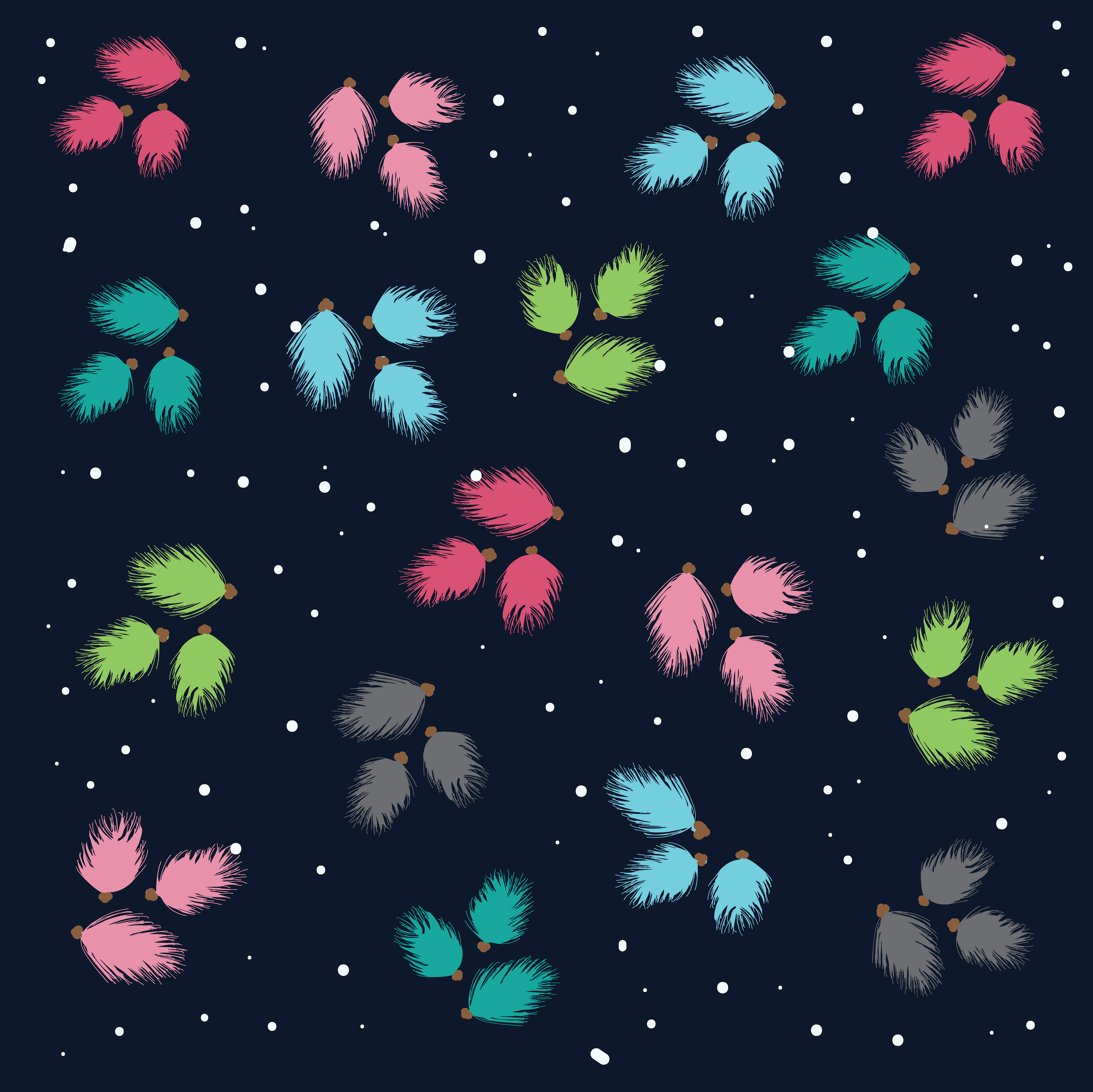 pine pods + snow on navy