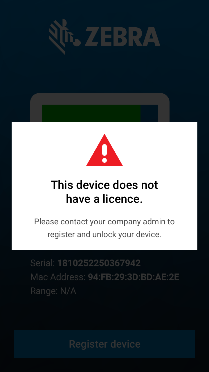 Warning screen for unlicensed devices