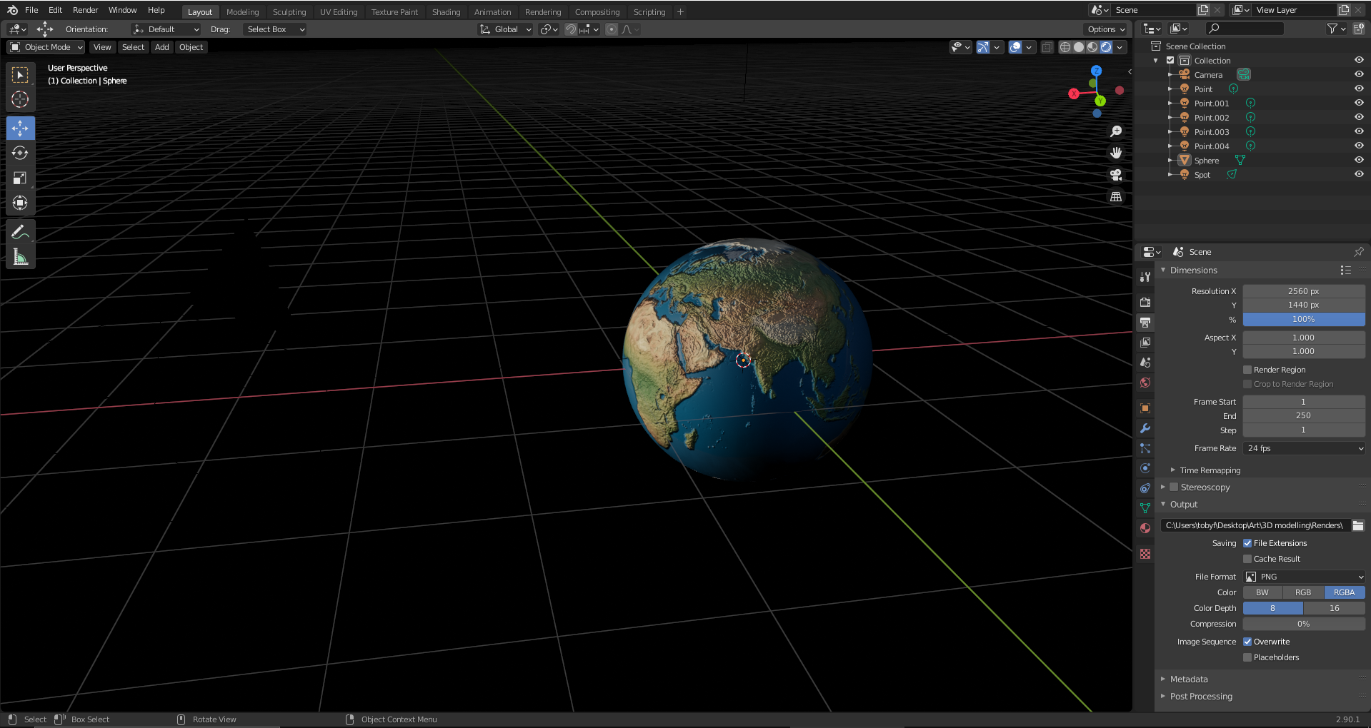 The basic rendered view with lighting and textures in Blender
