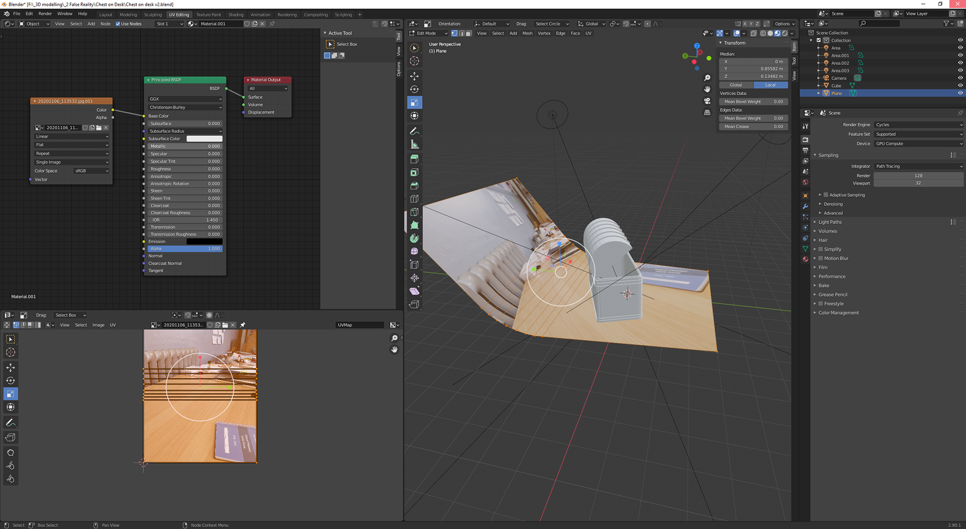 A view of the UV map screen showing how I map the image onto the plane