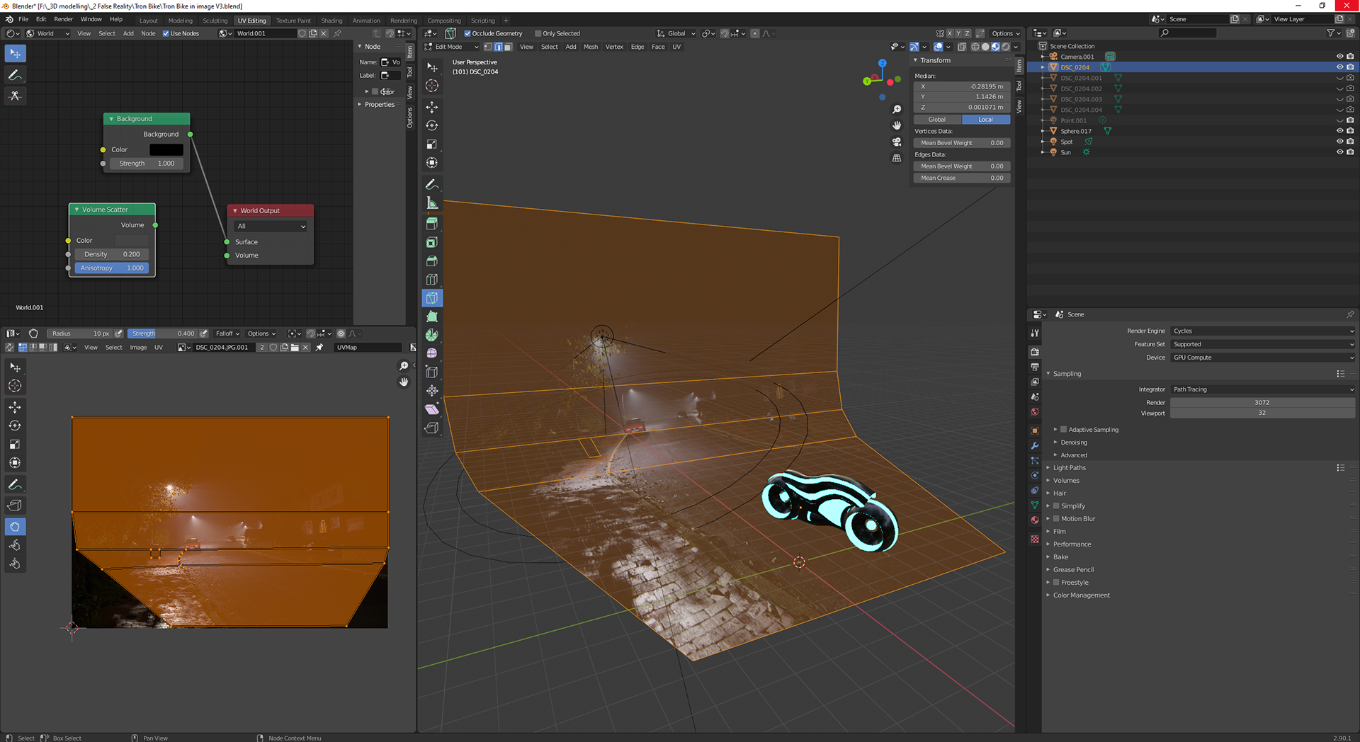 The UV map view of the model including the layout of the image on top of the model