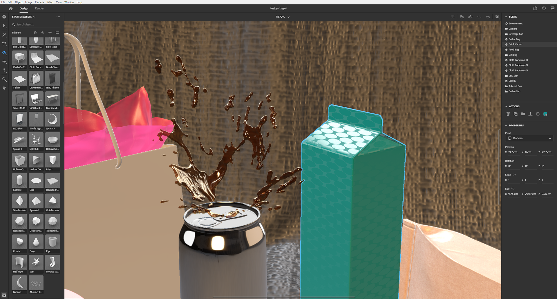 Dimension can model transparent materials with ease and render the effects it has on the lighting