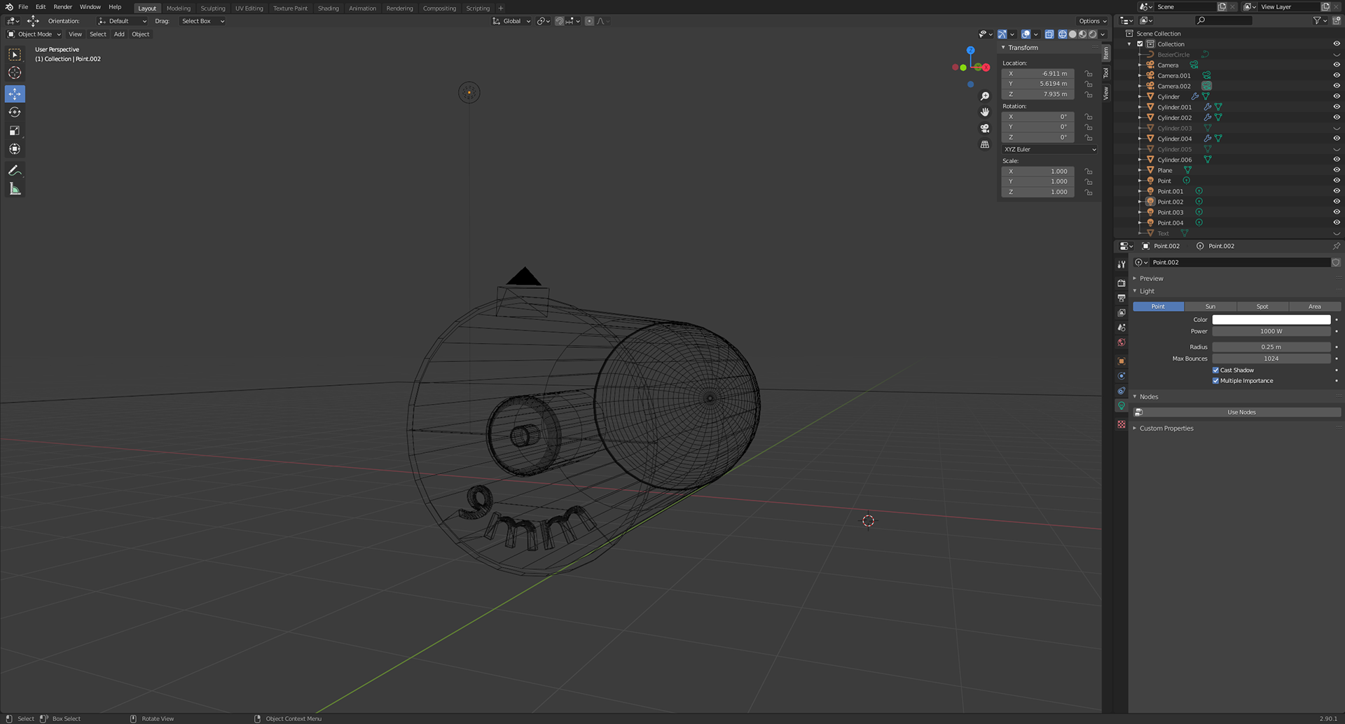 Wireframe view, allowing you to view all of the edges with no faces