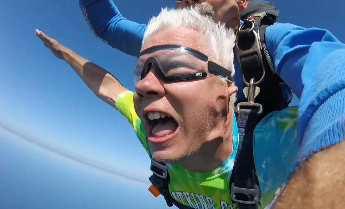 Skydiving on my 51st birthday, compliments of my daughter Nicole. She jumped first.