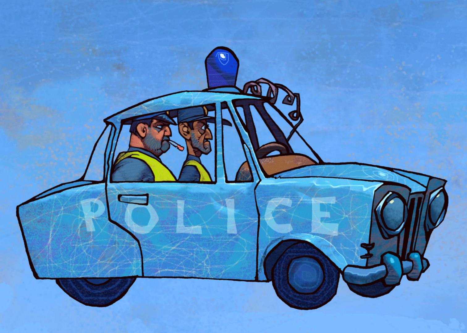 Cops Pepo and Walowski with their patrol car.
