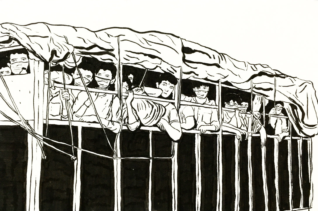 89 - Atleast 30 migrant workers managed to travel a distance of 1500km in a truck from Maharashtra heading to UP by covering the trailer with a large plastic sheet, thereby avoiding police at checkpoints. But they soon were caught by the police at Khatauli town, UP, after nearly three days of travelling. Ref image by PTI via Deccan Herald