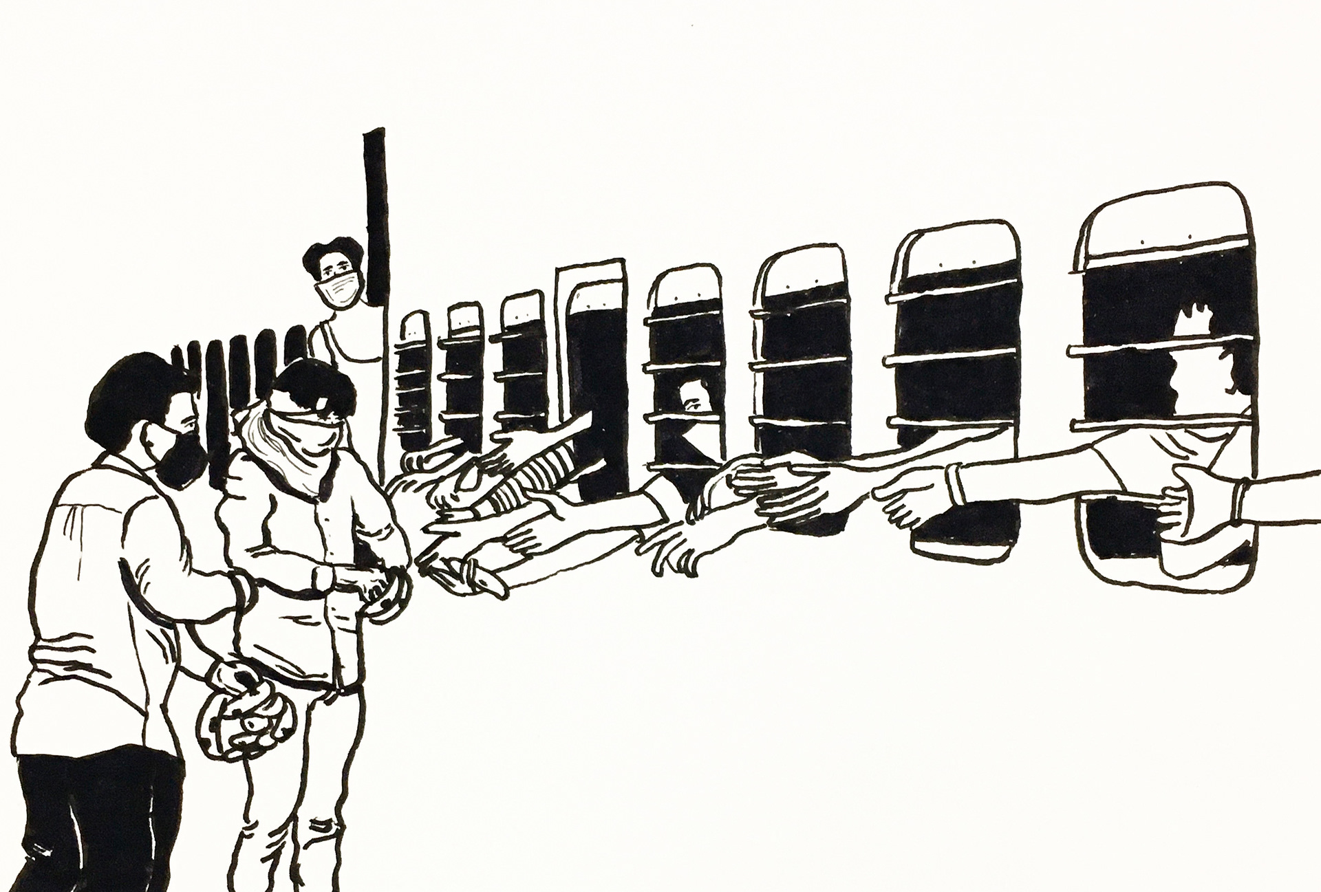 62 - Social workers distributed water bottles and bananas to migrants who travelled by Shramik Special train, at Charbagh railway station, in Lucknow. Ref image by PTI via thewire.in