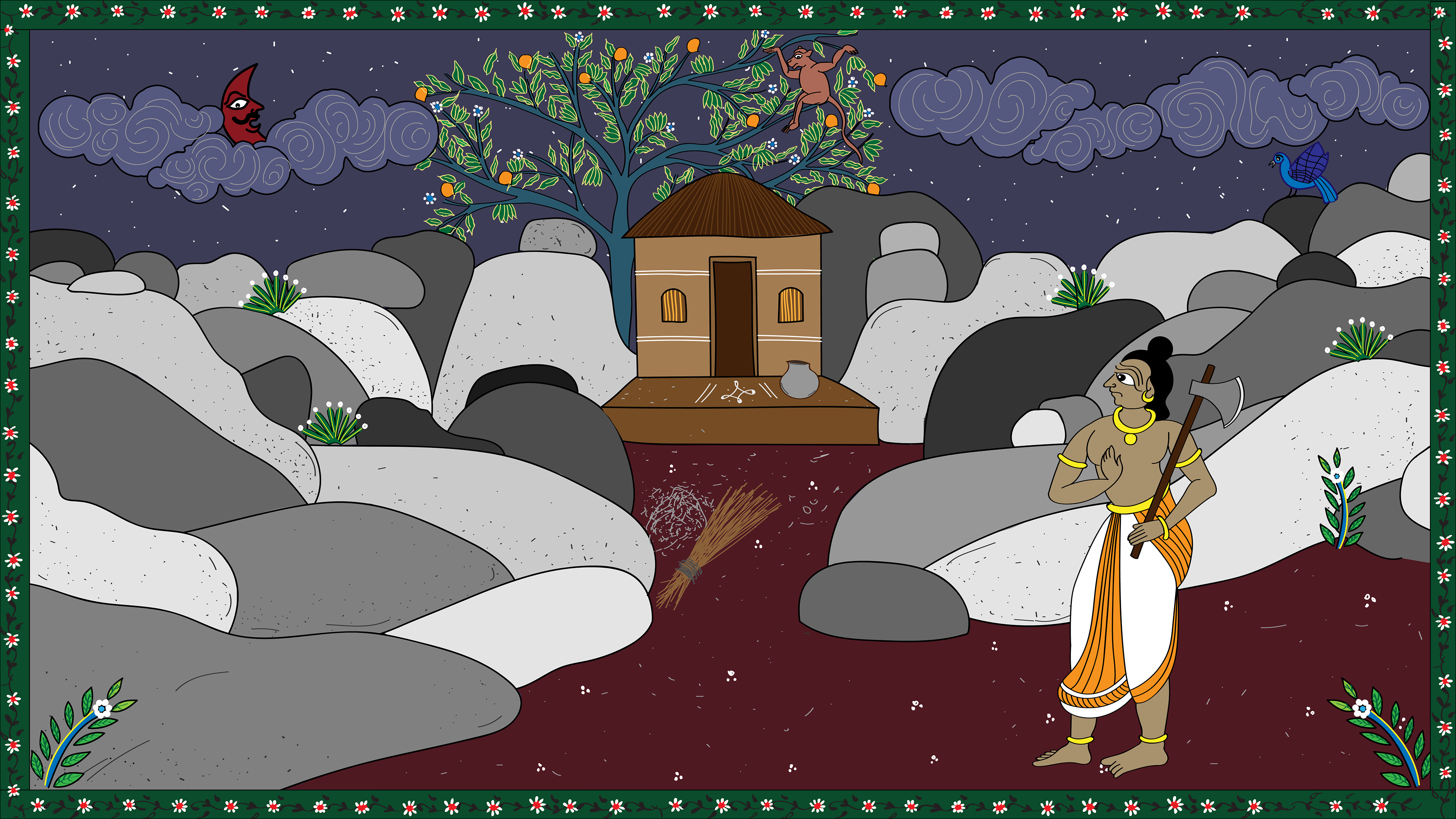 When Parushurama finally arrives, the women are nowhere to be found. They hid, deep inside Yellamma's home.